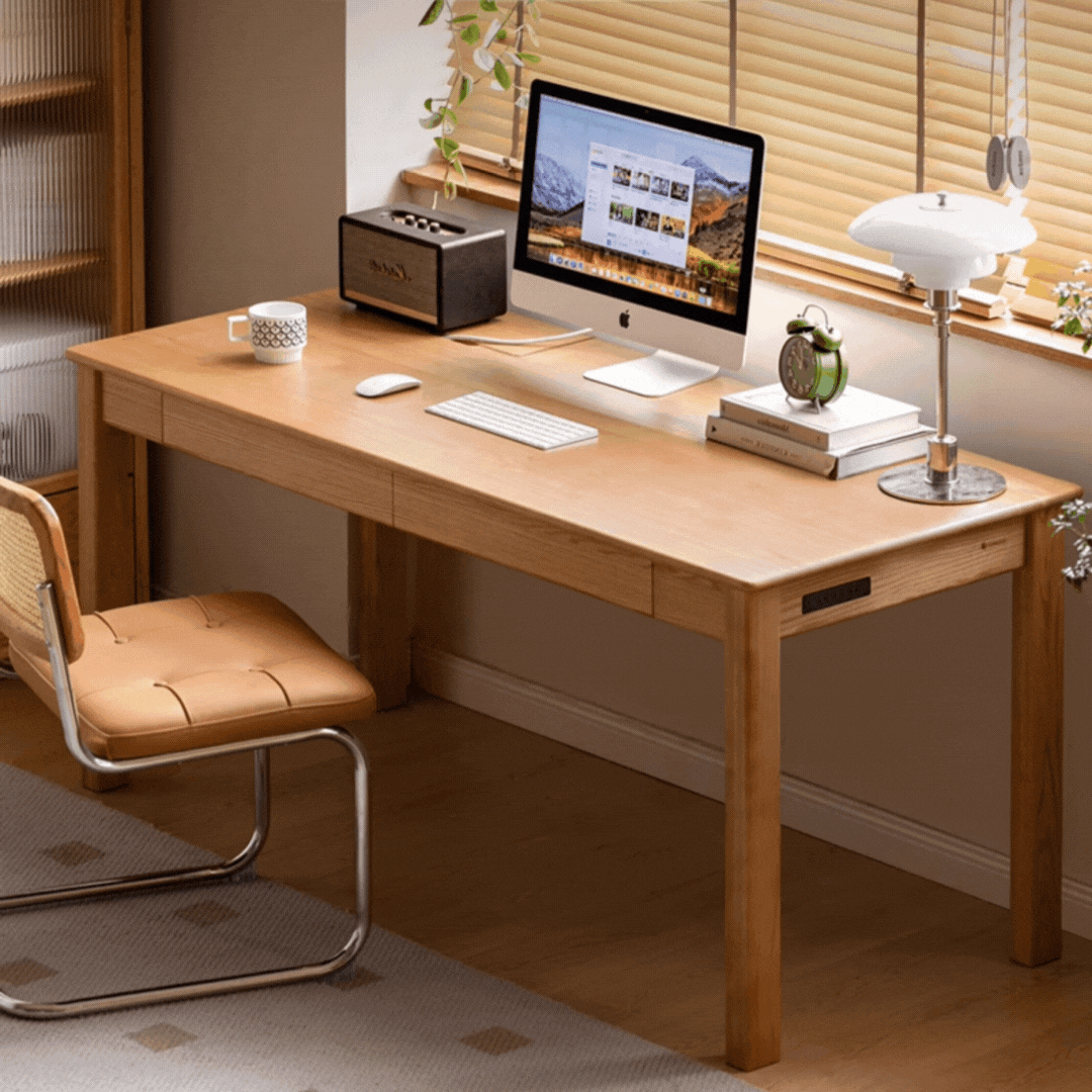 Premium Solid Oak & Ash Wood USB Office Desk - Modern Home & Workspace Furniture for Productivity & Organization | Perfect for Remote Work, Study & Office Setup