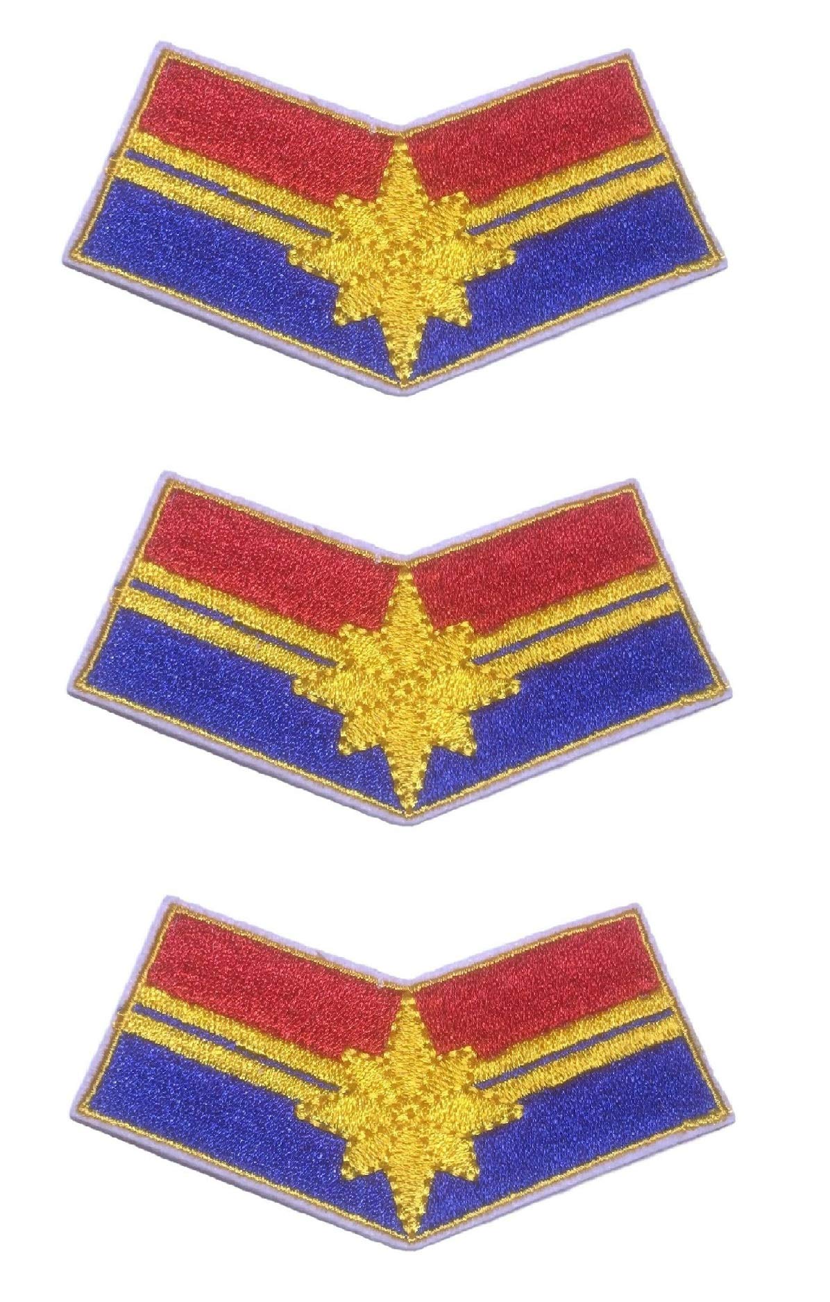 Captain Marvel Logo Iron On Patches - Set of 3 Embroidered 3.5