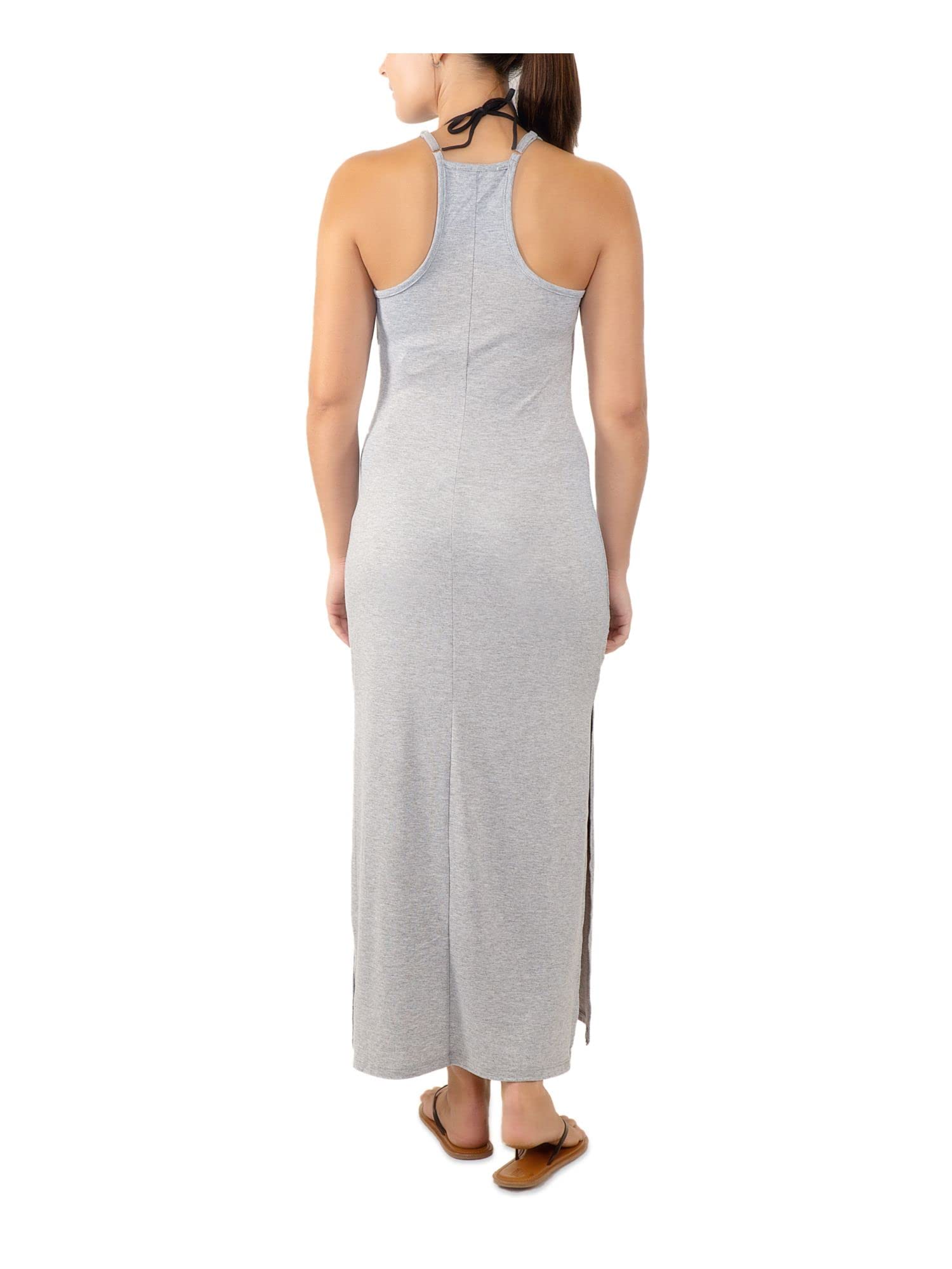 Women's Gray Racerback Maxi Dress with Slit - Adjustable Deep V Neck Swimsuit Cover Up - XS - Perfect for Beach, Poolside & Summer Vacations