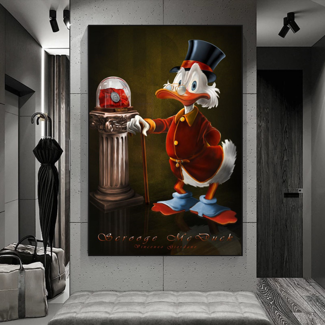 Scrooge McDuck Giordano Canvas Wall Art - Money Maker Millionaire Painting - Disney Ducktales Inspired Decor for Home Office & Man Cave