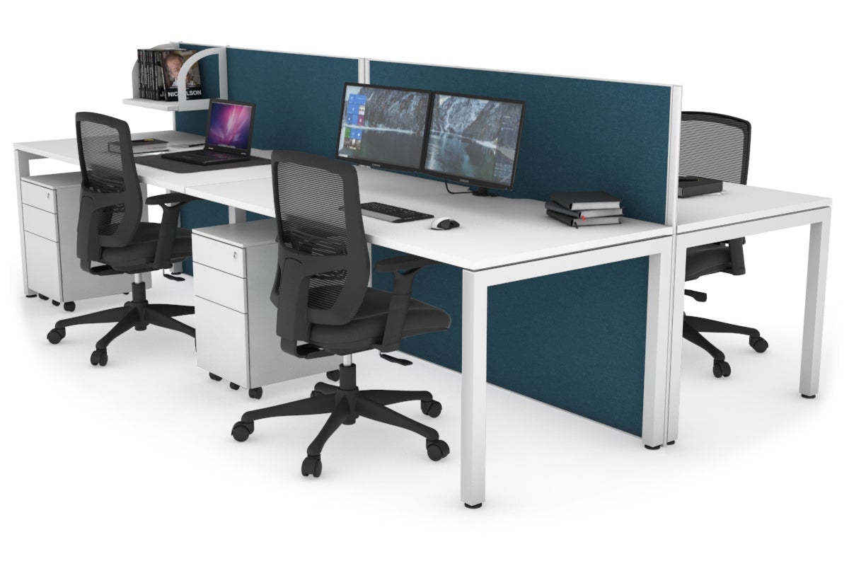 Horizon Quadro 4-Person Office Workstation Bench with Square Legs - 1400L x 800W Dimensions, Cable Management Scallop - Perfect for Collaborative Workspaces, Conference Rooms & Open Office Environments