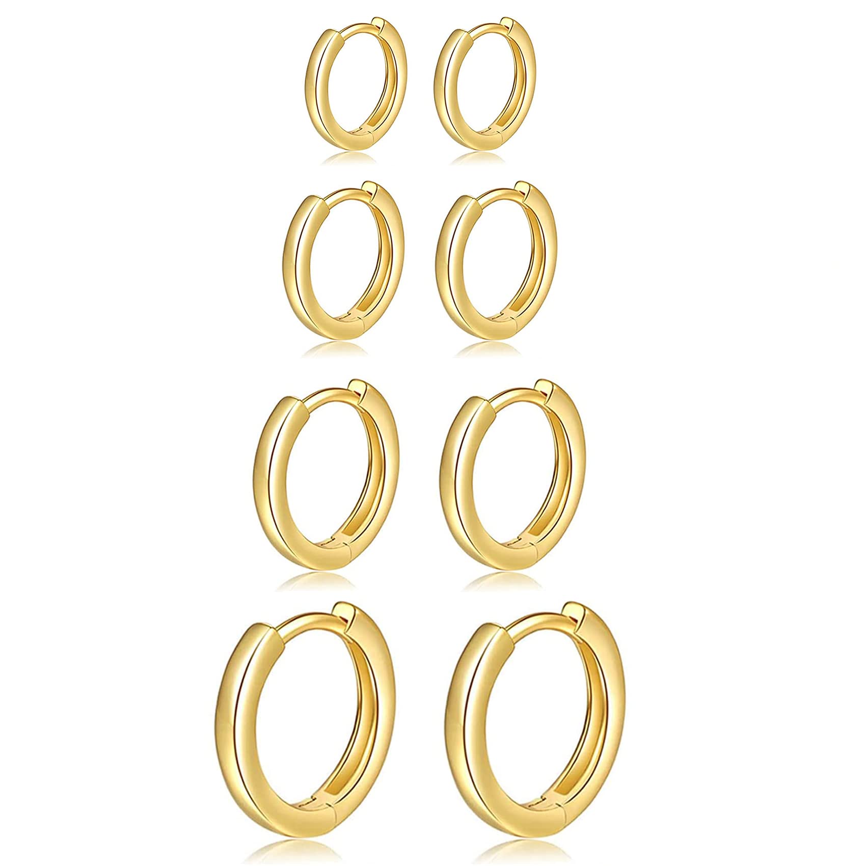 4 Pairs Small Gold Huggie Hoop Earrings for Women - Cartilage Mini Gold Hoops Earrings Set - Hypoallergenic Multiple Piercing Jewelry - Perfect for Everyday Wear, Parties & Gifts