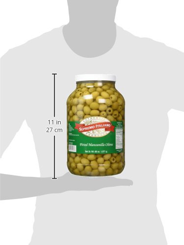 Supremo Italiano Pitted Manzanilla Olives - 63 Oz (1.8kg) Large Jar | Premium Spanish Green Olives | Perfect for Salads, Charcuterie Boards & Mediterranean Recipes