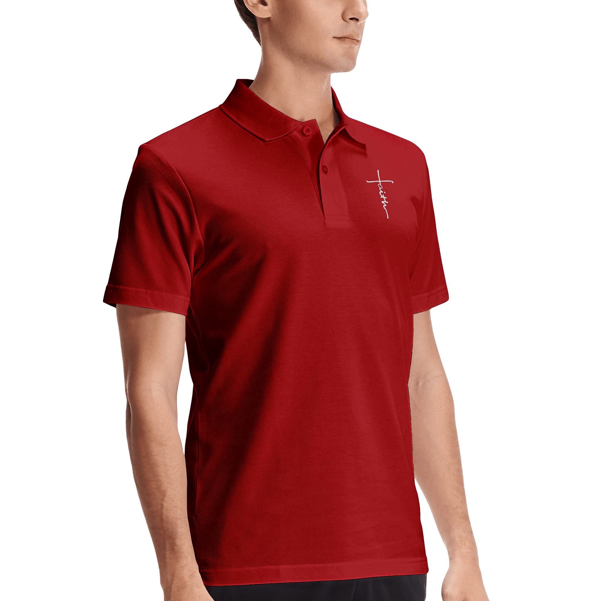 Faith Jesus Cross Embroidery Logo Men's Religious Polo T-Shirt - Short Sleeve Christian Apparel for Summer Wear - Church, Bible Study & Everyday Comfort