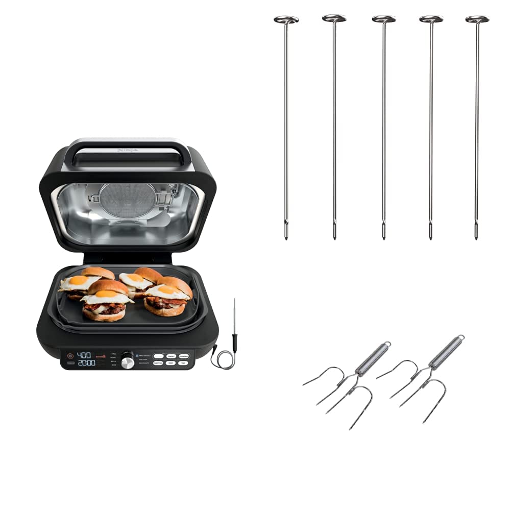 Ninja IG651 Foodi Smart XL Pro 7-in-1 Indoor Grill & Griddle Combo - Black | Includes 120KY300 Foodi Grill Kebab Skewers (7.25 Inch Stainless Steel) & Roasting Lifters (2-Piece Set) | Perfect for Indoor BBQ, Family Gatherings & Healthy Cooking