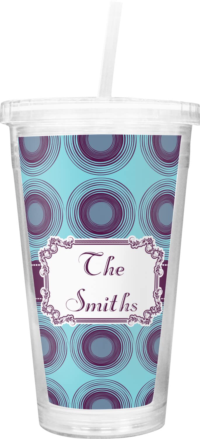 Personalized Concentric Circles Double Wall Insulated Tumbler with Straw and Lid - 20oz Stainless Steel Travel Mug for Hot & Cold Drinks - Perfect for Office, Gym, Hiking, and Outdoor Activities