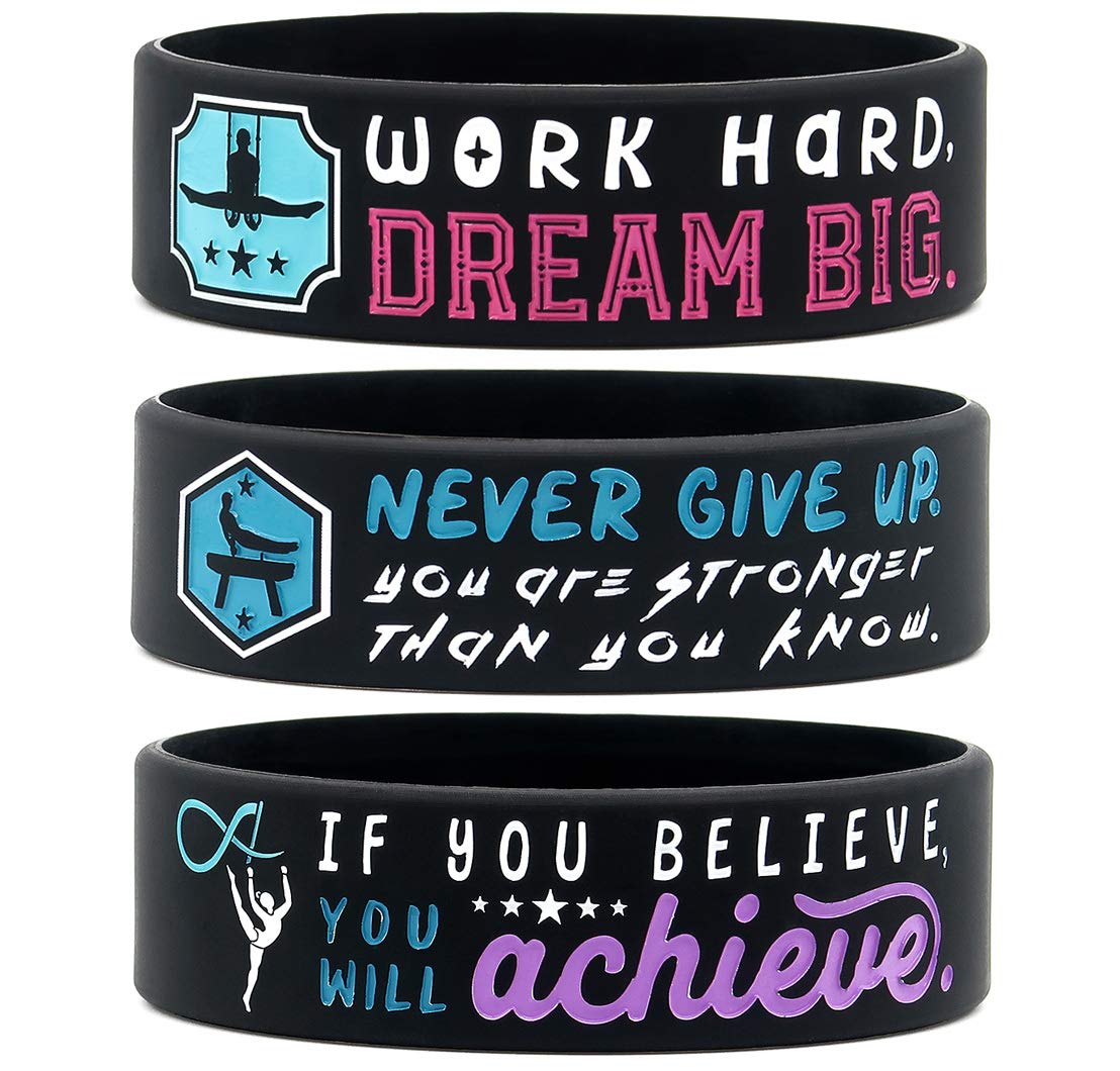 Inkstone Motivational Silicone Wristbands for Gymnastics - Inspirational Rubber Bracelets with Quotes - Perfect for Training, Competitions & Team Spirit