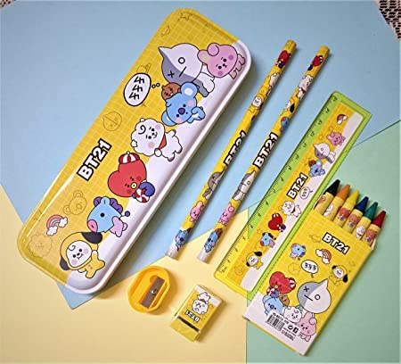 Dinosaur Jungle Theme 12-Piece All-in-One Stationery Set for Boys - Includes Pencil Box, 2 Pencils, 6 Crayons | Perfect for School, Gifts & Dinosaur Lovers
