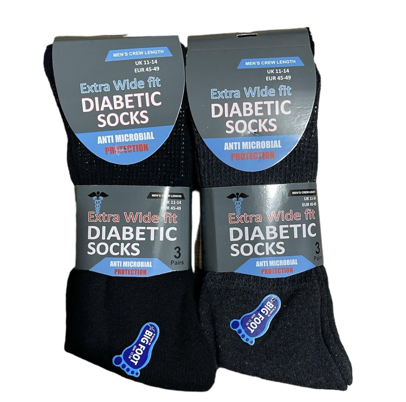 QZ FASHION 6 Pairs Men's Extra Wide Diabetic Socks - Big Foot Comfort Work Socks (UK Size 11-14) - Breathable Cotton Rich Black Socks for Daily Wear & Diabetic Foot Care