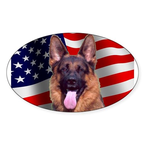 White - Patriotic German Shepherd Rectangle Sticker