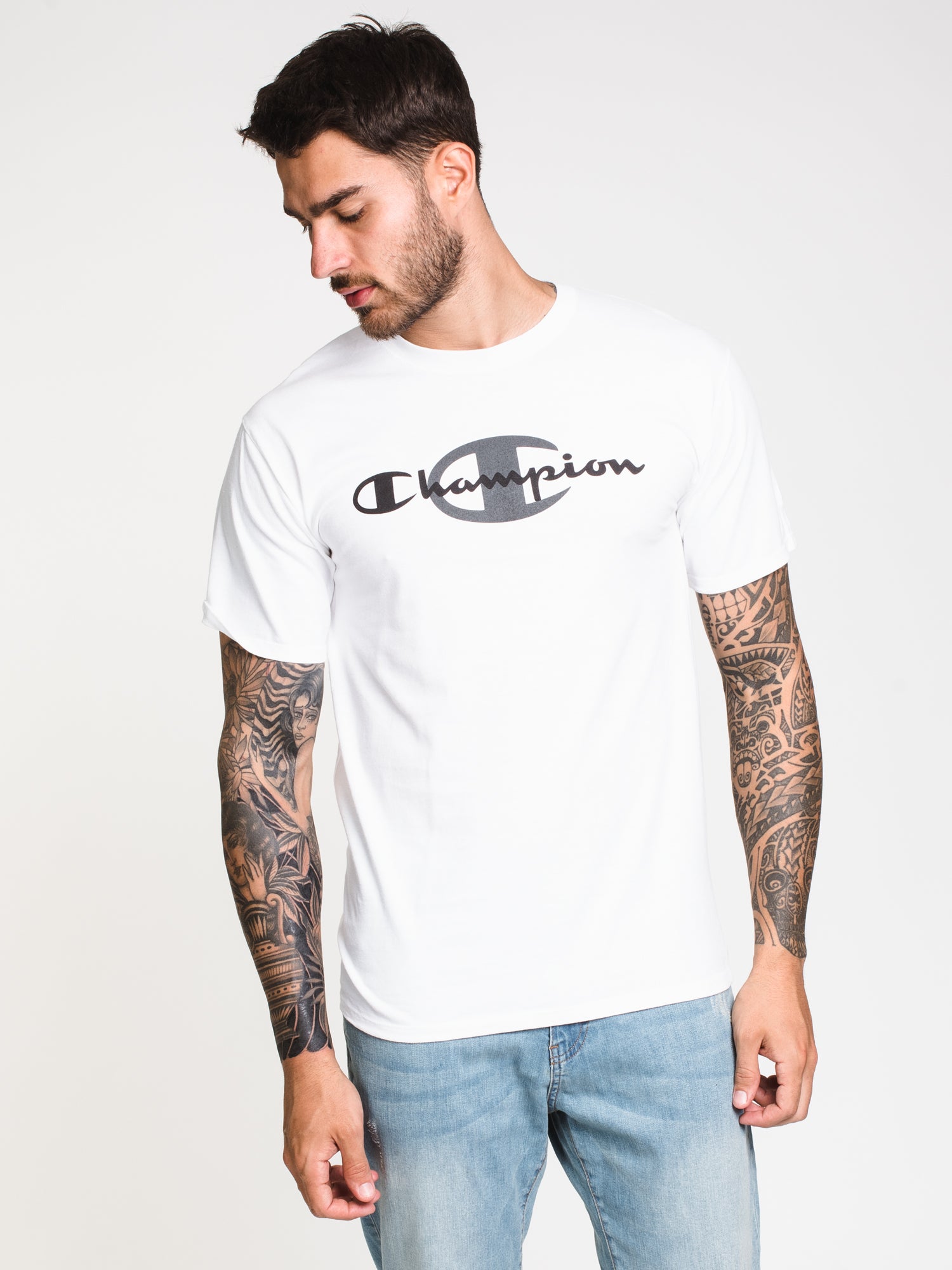 Champion Behind Script Short Sleeve T-Shirt for Men & Women - Comfortable Cotton Casual Tee - Perfect for Gym, Workout, and Everyday Wear