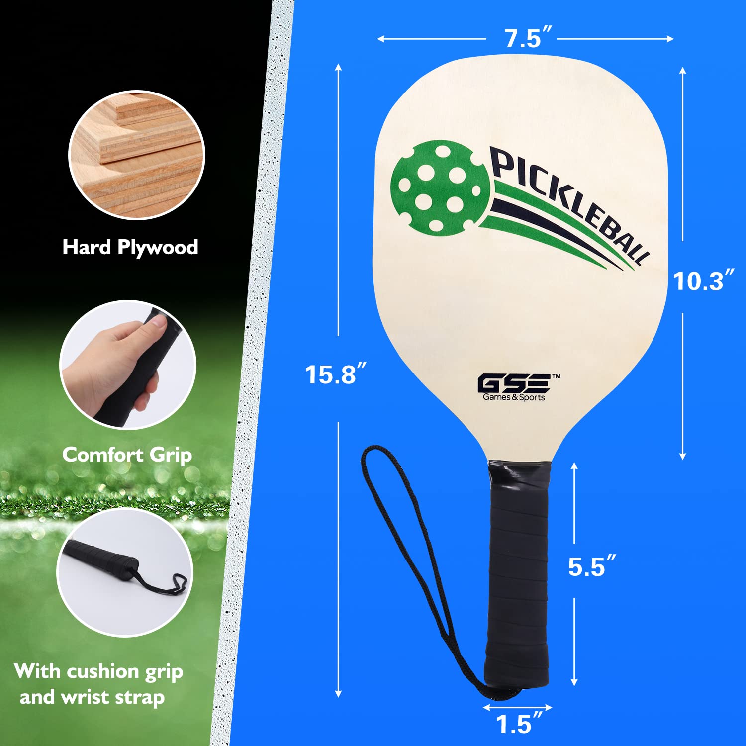 GSE Games & Sports Expert Portable Pickleball Net Set - Regulation Size Net, 4 Paddles, 6 Balls & Carry Bag - Weatherproof Metal Frame for Outdoor Play - Perfect for Backyard, Park & Beach Pickleball Games