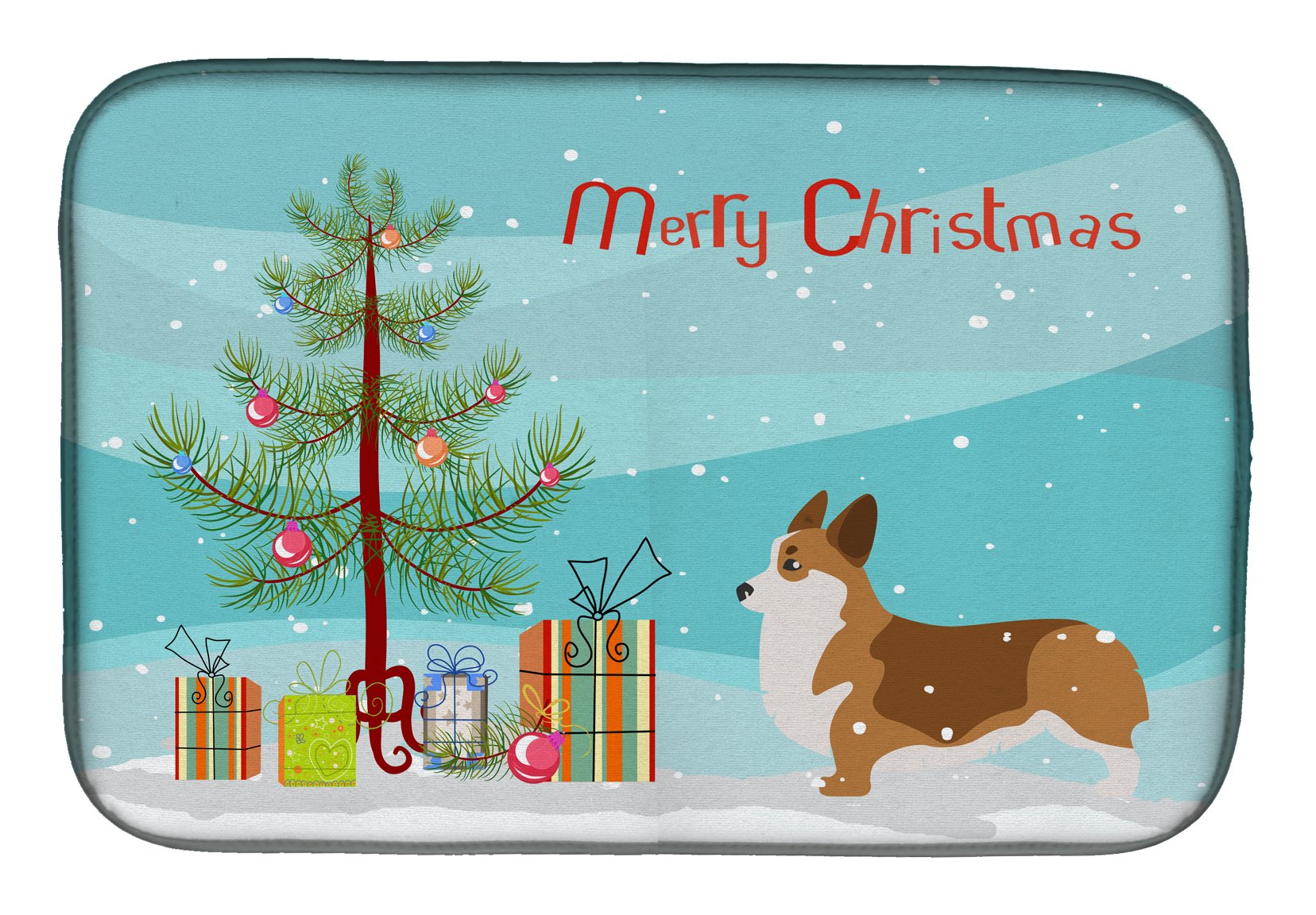 Corgi Christmas Tree Dish Drying Mat - Absorbent Kitchen Counter Mat for Holiday Decor