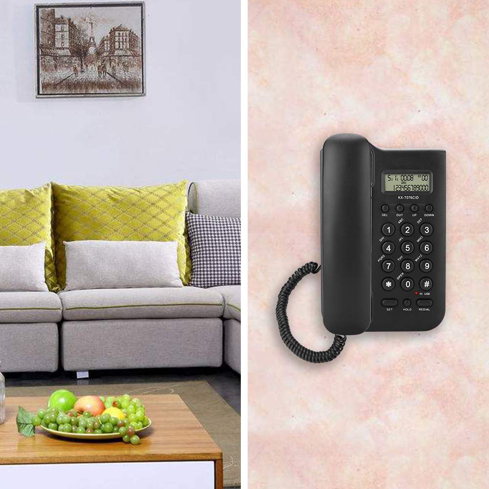 Wired Desktop Wall Phone with Cord, Elderly-Friendly Landline Phone, Black Wall-Mounted Home & Hotel Phone for Clear Communication