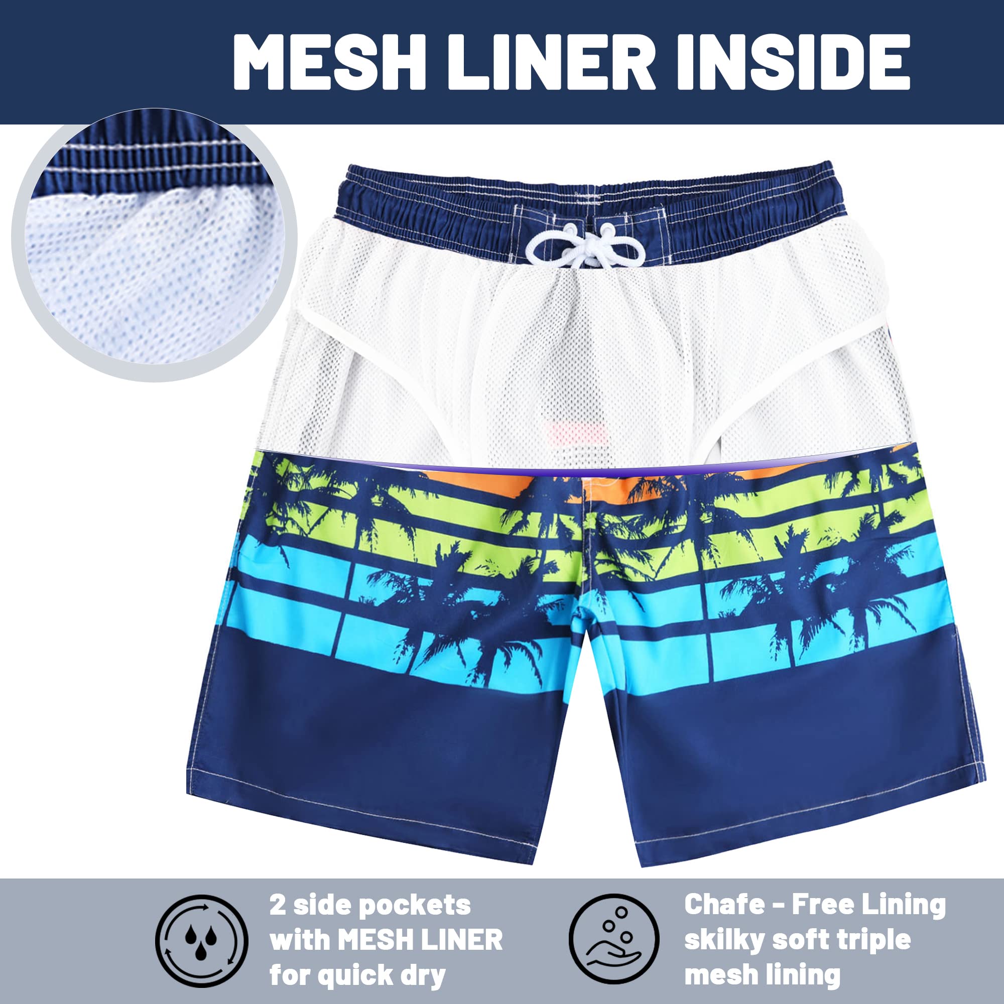 **KAILUA SURF Men's Quick Dry Swim Trunks - 9 Inch Inseam Boardshorts with Mesh Lining for Surfing, Swimming & Beach Activities**