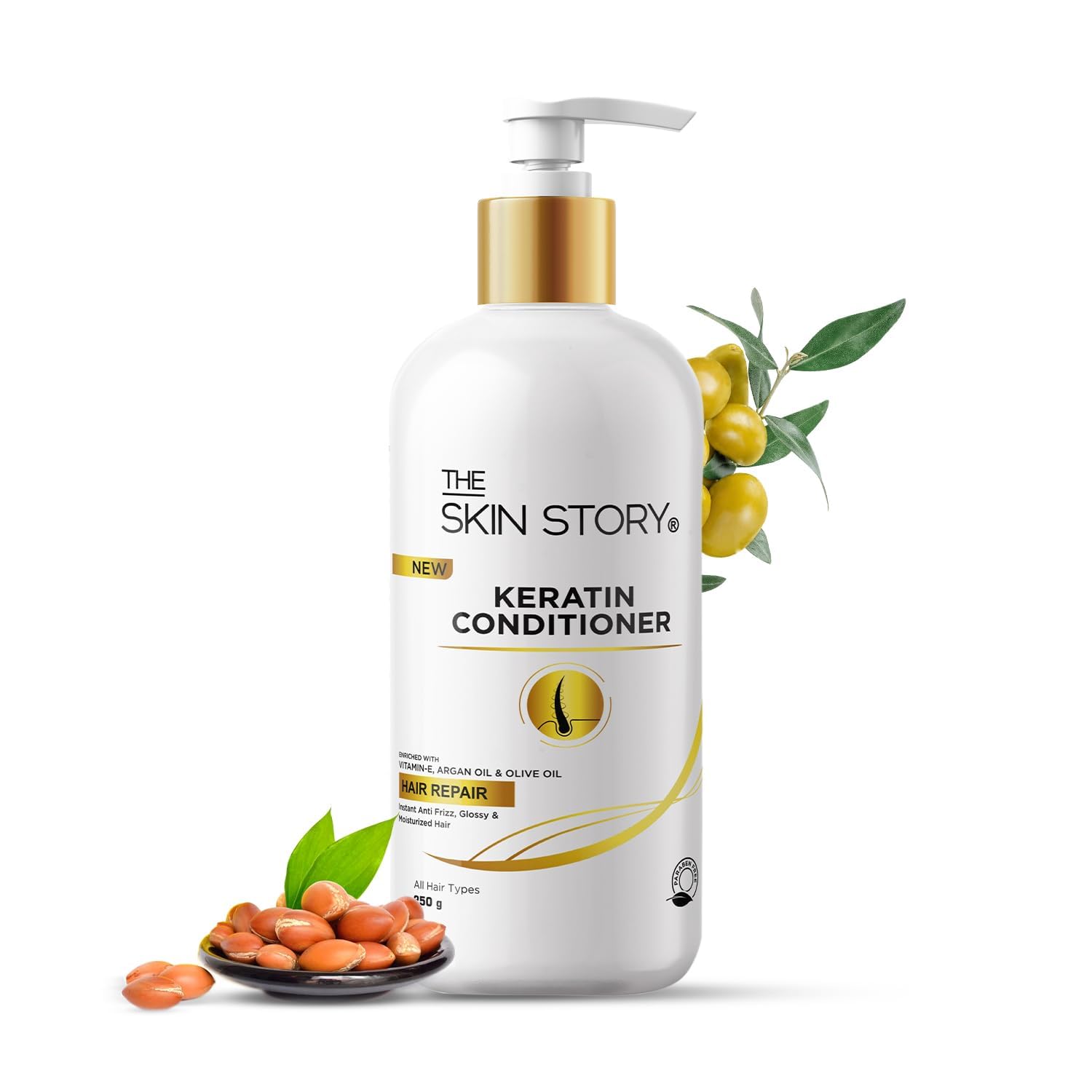 Keratin Smooth Hair Conditioner for Split Ends & Damage Repair - Long Lasting Shine for Dry, Frizzy Hair - Sulfate & Paraben Free with Vitamin E, Argan Oil & Olive Oil - 250g - Perfect for Daily Hair Care & Salon-Quality Results at Home