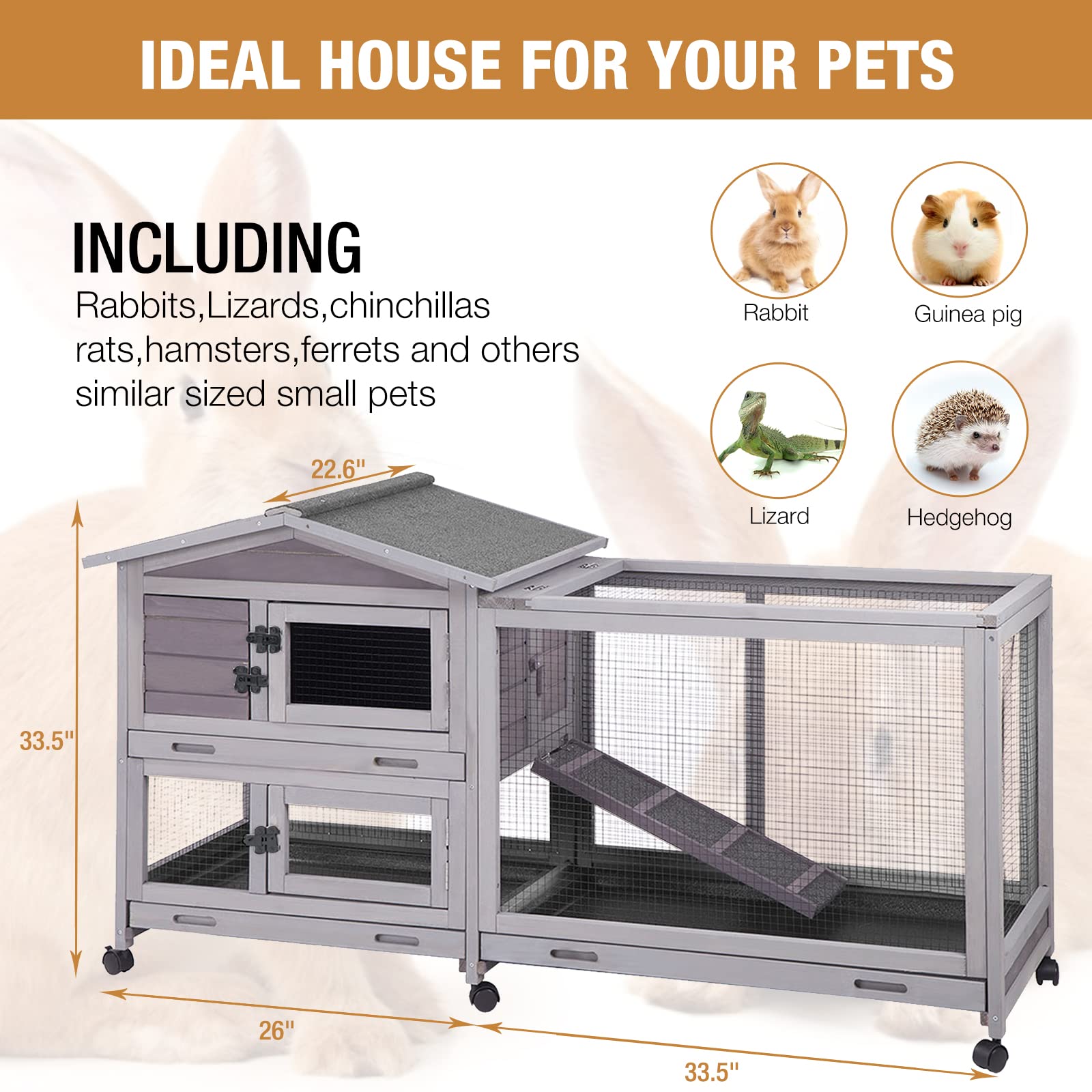 Premium Indoor/Outdoor Rabbit Hutch with Waterproof Roof - 61.2