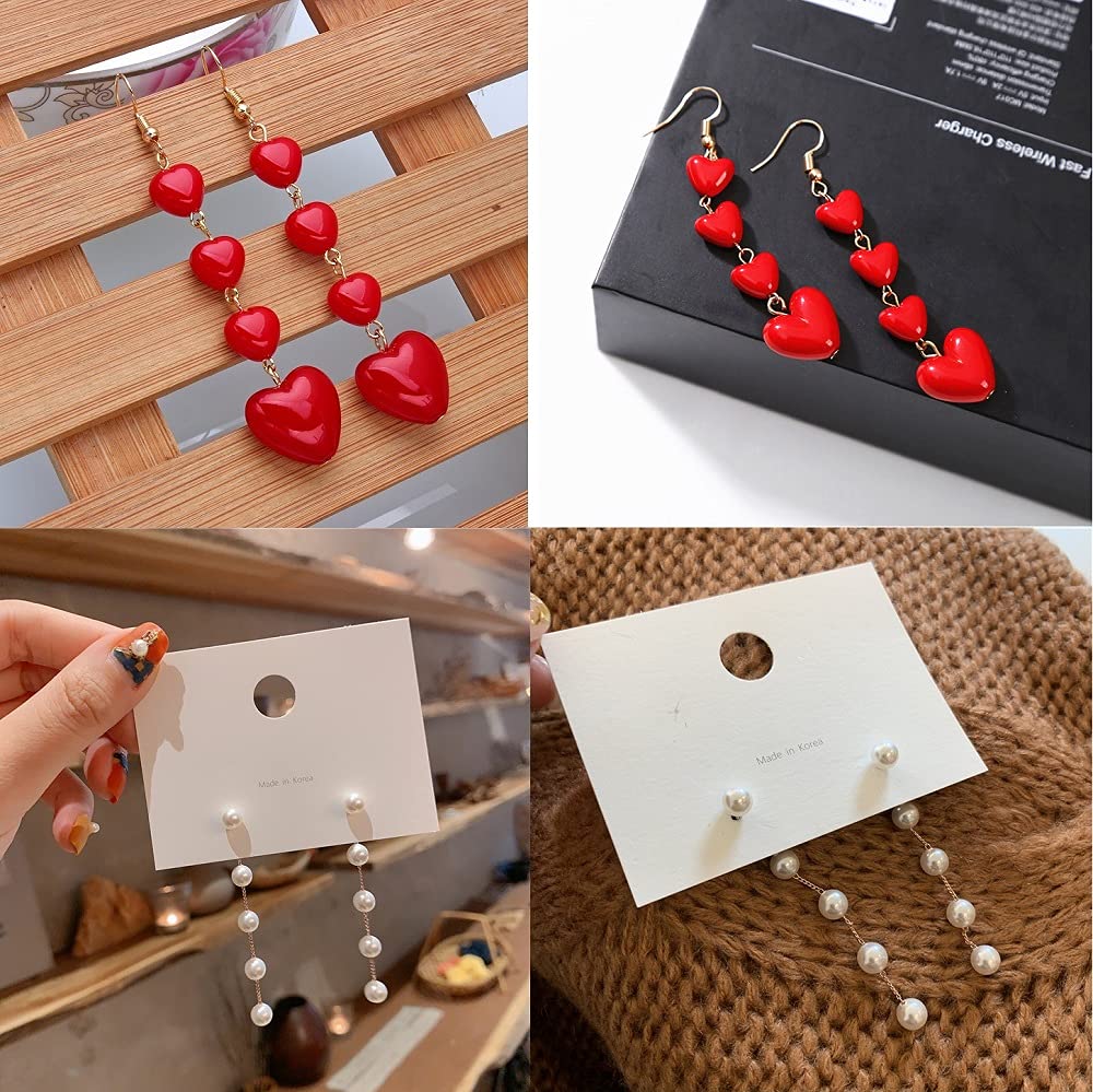 2 Pairs Valentine's Day Handmade Red Heart Pearl Dangle Earrings for Women - Lightweight Love Drop Earrings, Romantic Birthday Gifts Jewelry for Her - Perfect for Date Nights, Anniversaries & Special Occasions