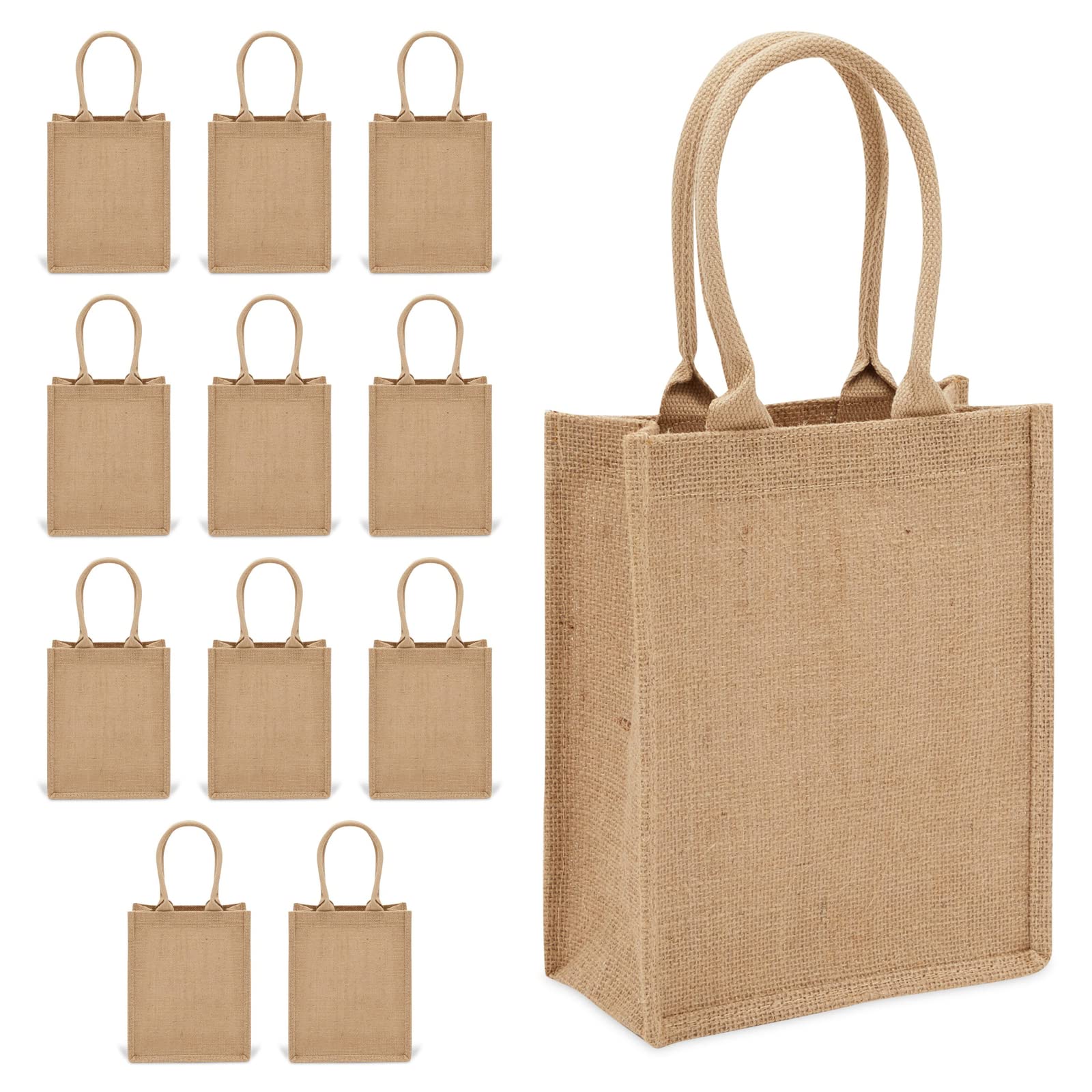 Eco-Friendly Burlap Tote Bags with Sturdy Handles - 12 Pack Reusable Grocery Shopping Bags for Farmers Market, Beach Trips & Sustainable Lifestyle