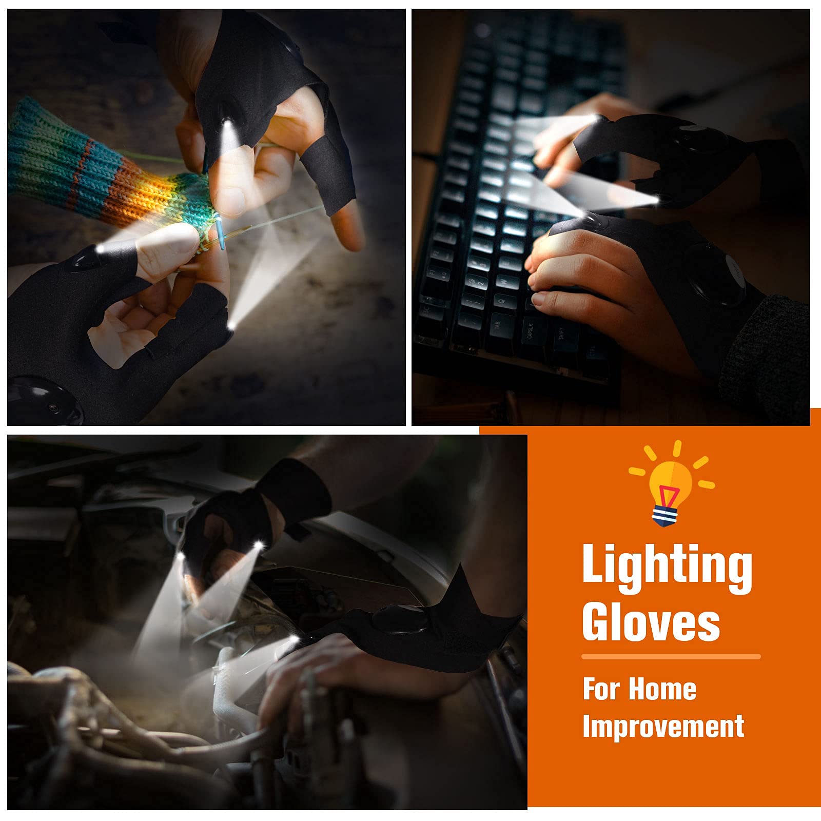 **Jasee LED Flashlight Gloves - Hands-Free Finger Lights for Night Fishing, Running, Camping & Repairs - Waterproof Cool Gadgets for Men, Dad, Husband, Boyfriend - Perfect Gift for Father's Day, Birthday & Christmas**