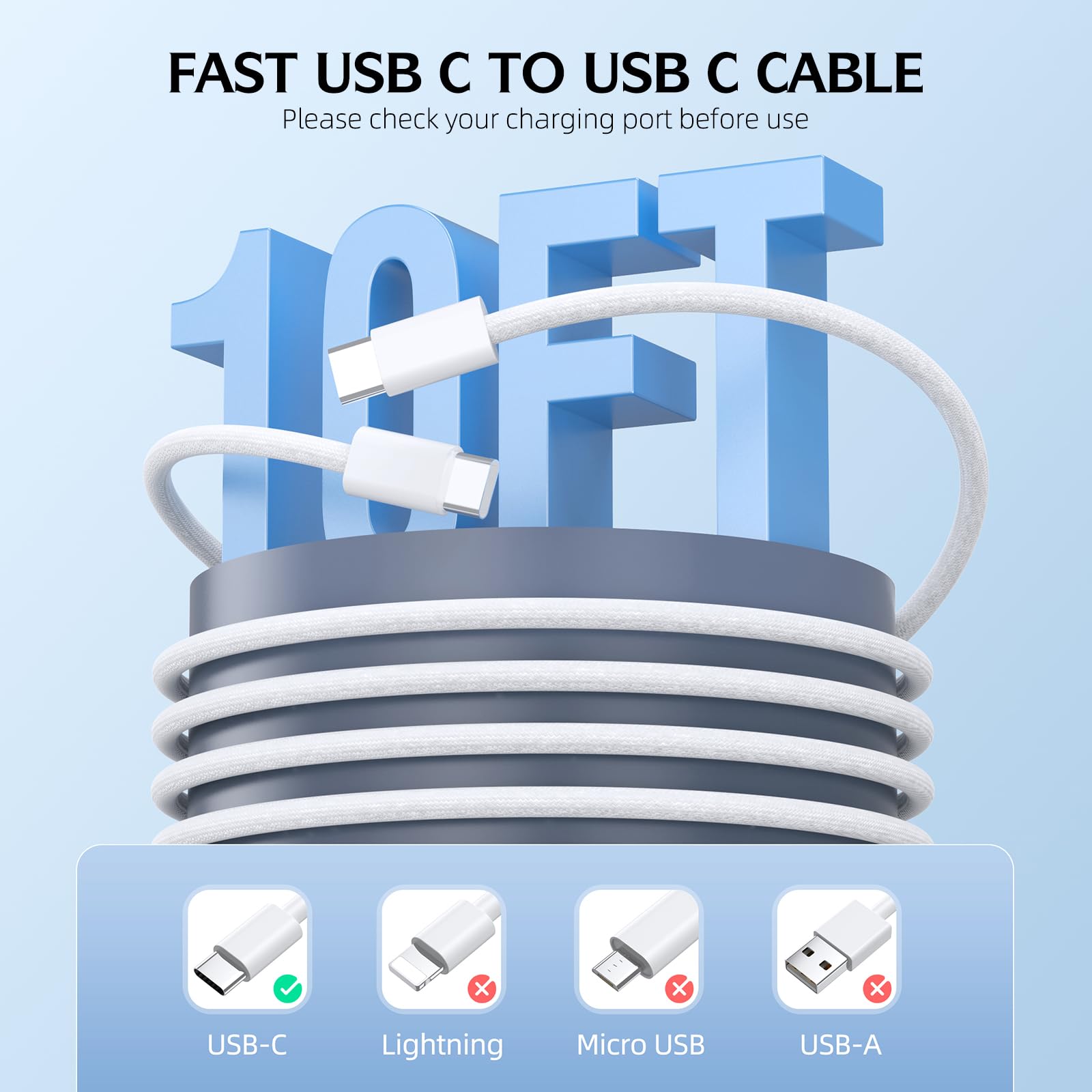 20W Fast Charging USB C Charger & 10FT Woven Cable 2-Pack - Compatible with iPhone 16/16 Pro/16 Pro Max/16 Plus & iPhone 15 Series, iPad Pro - Perfect for Home, Office & Travel Charging
