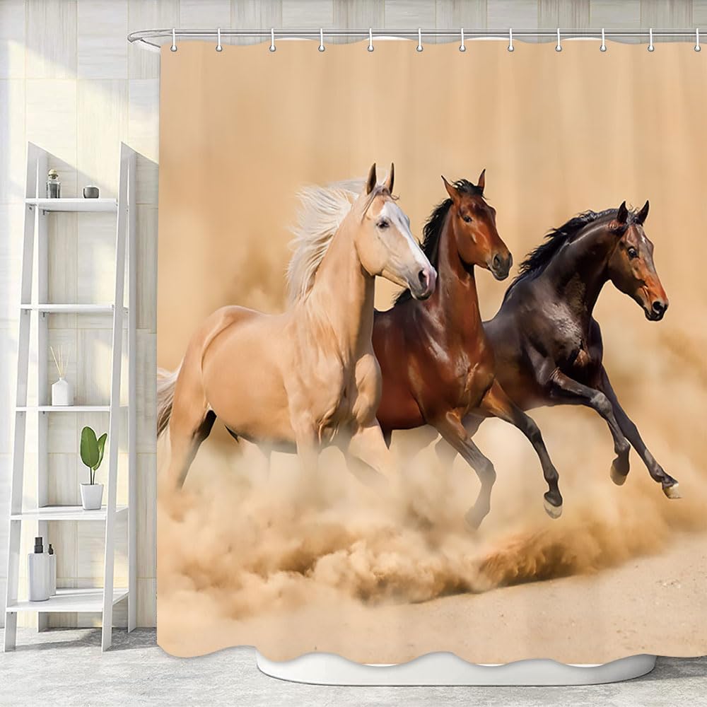 Western Farmhouse Horse Shower Curtain - 72x72 Inch Polyester Bathroom Decor with 12 Hooks, Running Horse Desert Scene - Perfect for Ranch, Cowboy or Equestrian Themed Bathrooms