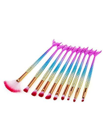 LOCANS Beauty 10-Piece Makeup Brush Set with Fish Shape Handle - Foundation, Blush, Eyeshadow, Concealer Brushes - Professional Cosmetic Makeup Tools Kit for Daily Makeup & Travel Use