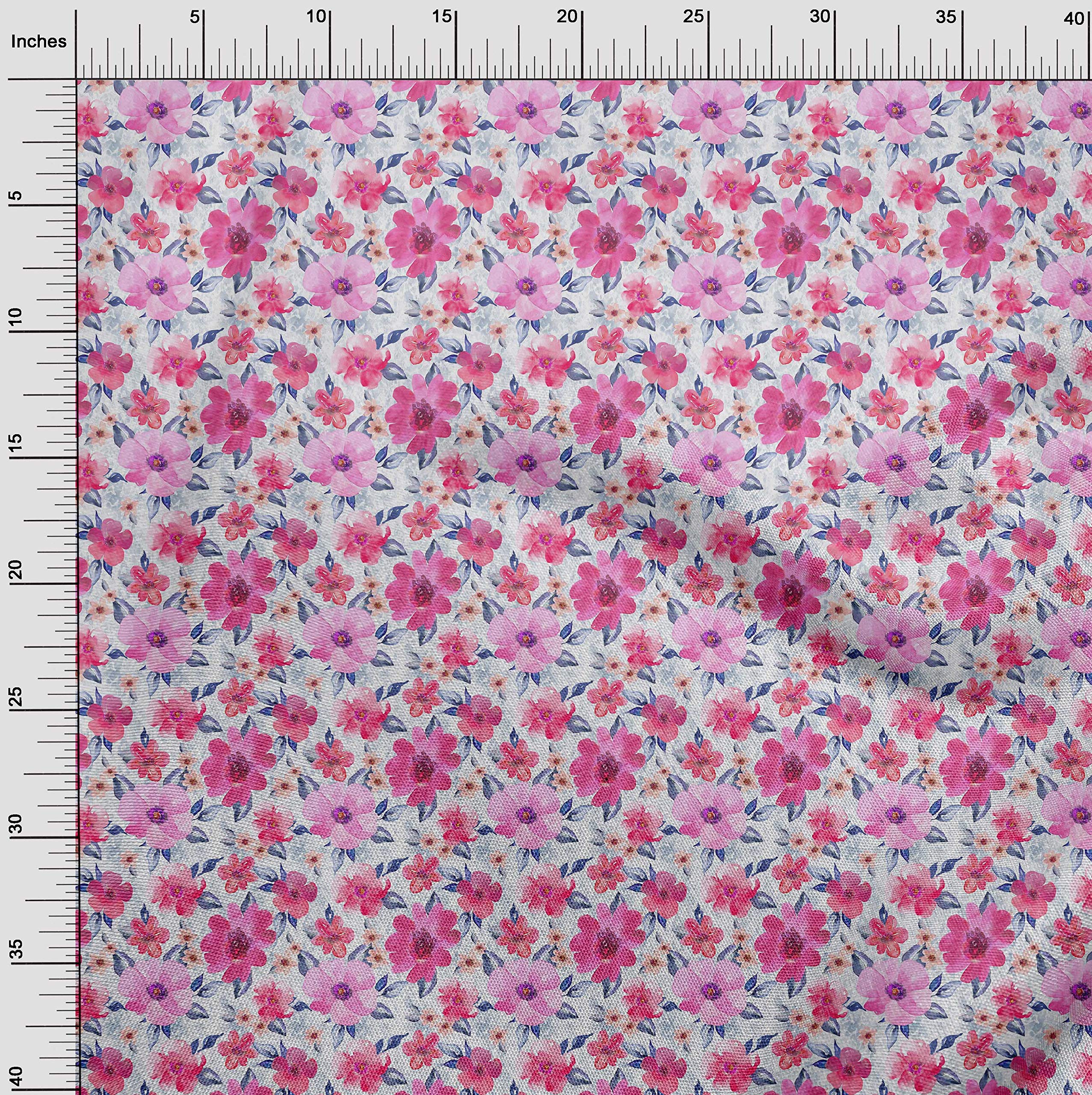 oneOone Viscose Chiffon Fabric - Watercolor Leaves & Floral Print Fabric by the Yard, 42 Inches Wide - Perfect for Dresses, Scarves & DIY Fashion Projects