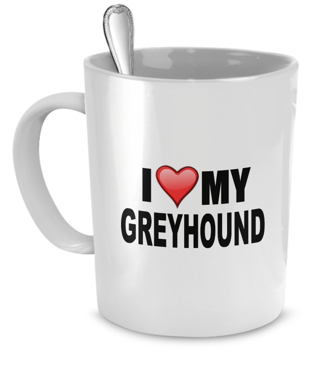 Greyhound Lover Ceramic Mug - 11oz 'I Love My Greyhound' Coffee Cup - Perfect Gift for Dog Lovers & Greyhound Owners - Great for Coffee, Tea & Hot Drinks at Home or Office