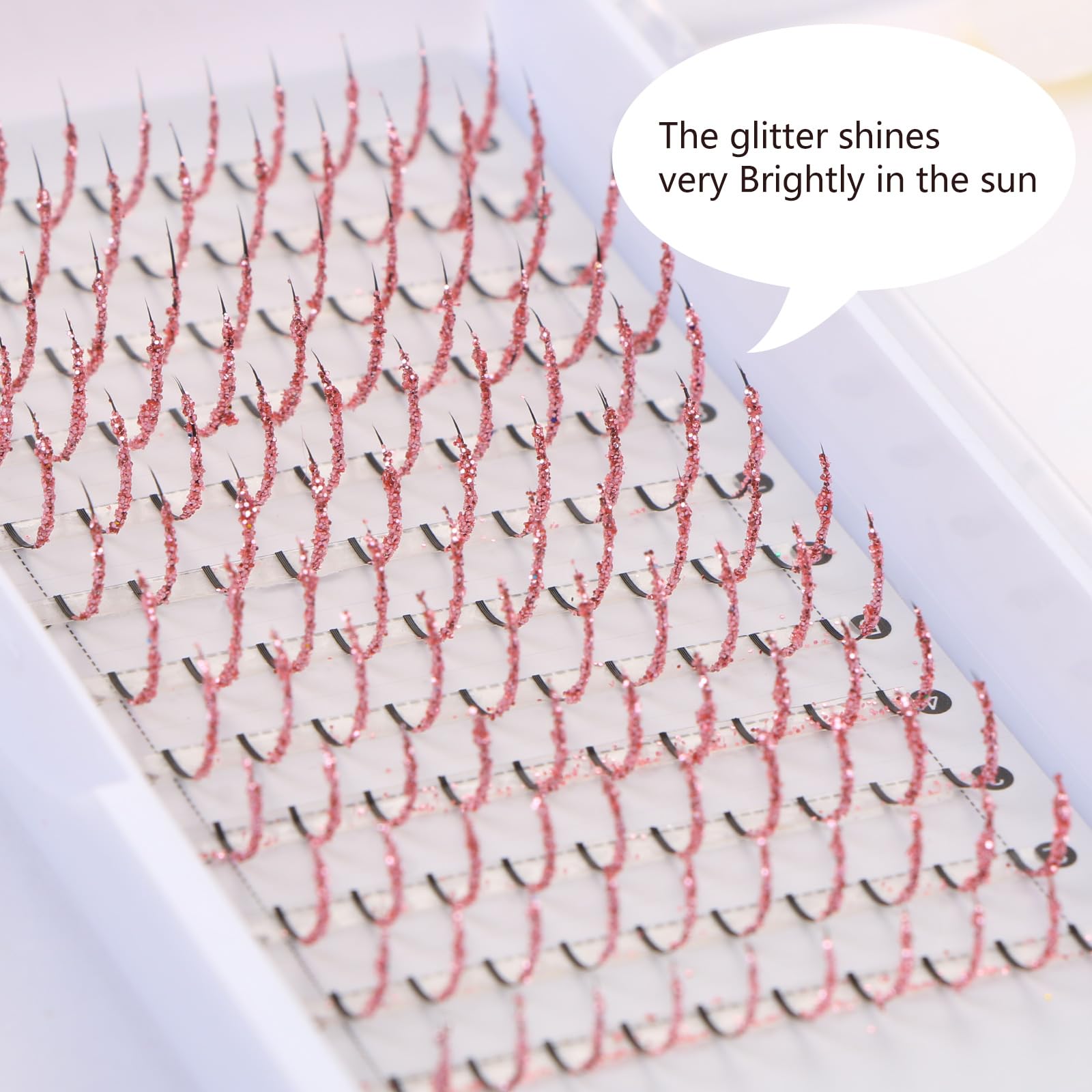UHOMENY Glitter False Eyelashes - D Curl Single Spike Lashes for Eyelash Extensions (11-16mm Mix, Pink) | Perfect for Cosplay, Party Makeup & Dramatic Eye Looks
