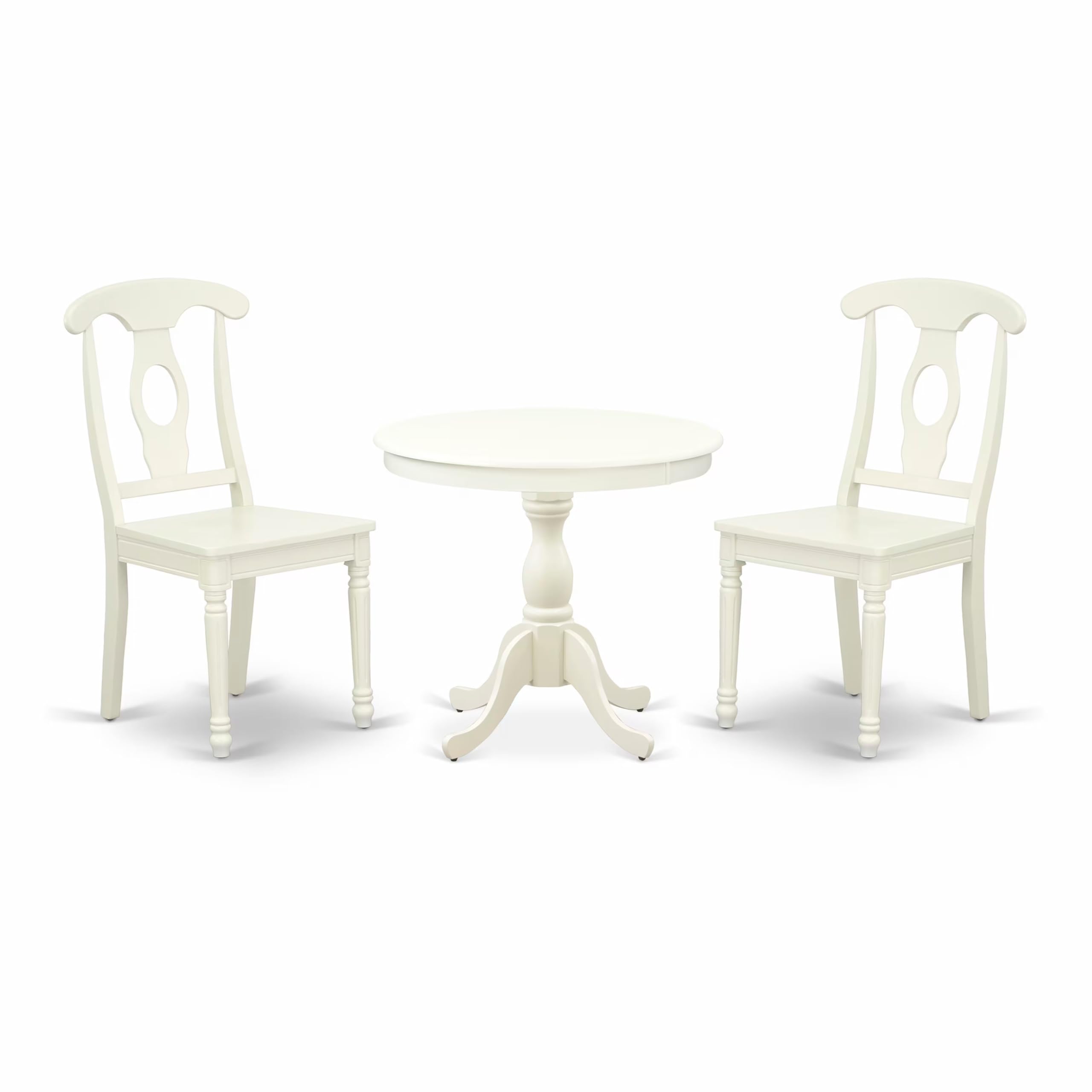 East West Furniture AMKE3-LWH-W 3-Piece Round Dining Table Set with Pedestal Base & 2 Chairs, 36x36 Inch, Linen White - Perfect for Small Kitchens, Apartments & Breakfast Nooks