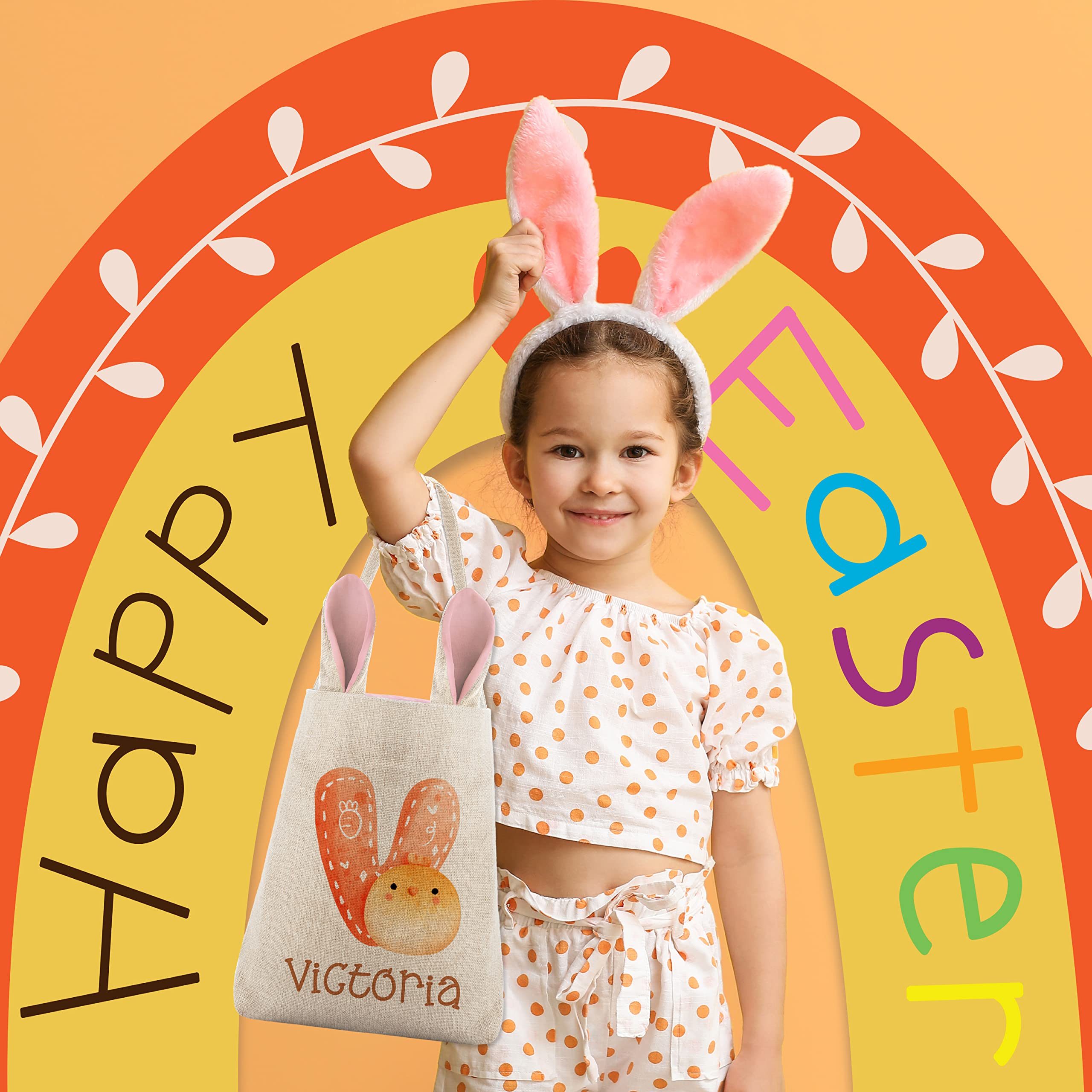 Personalized Easter Baskets for Boys & Girls - Set of 2 Custom Bunny Ear Tote Bags with Name & Initial (Pink/Blue) - Easter Egg Hunt Baskets, Kids Easter Gift Bags, Candy Holder for Holiday Parties & Spring Celebrations
