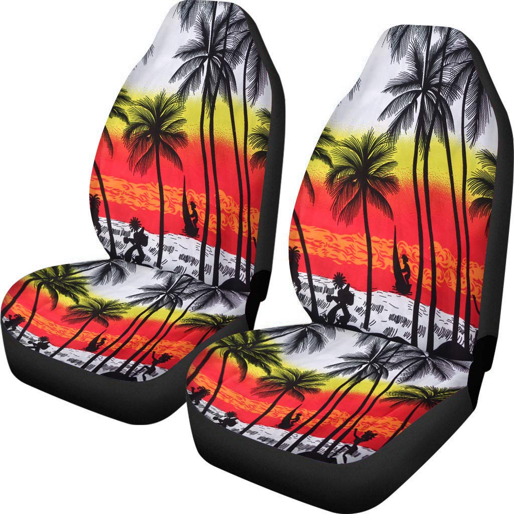 **Dreaweet Universal Car Seat Covers - Elastic Auto Seat Protector for Sedan, SUV, Truck - Tropical Hawaii Coconut Tree & Seaside Sunset Print - Perfect for Road Trips, Beach Getaways & Everyday Commute**