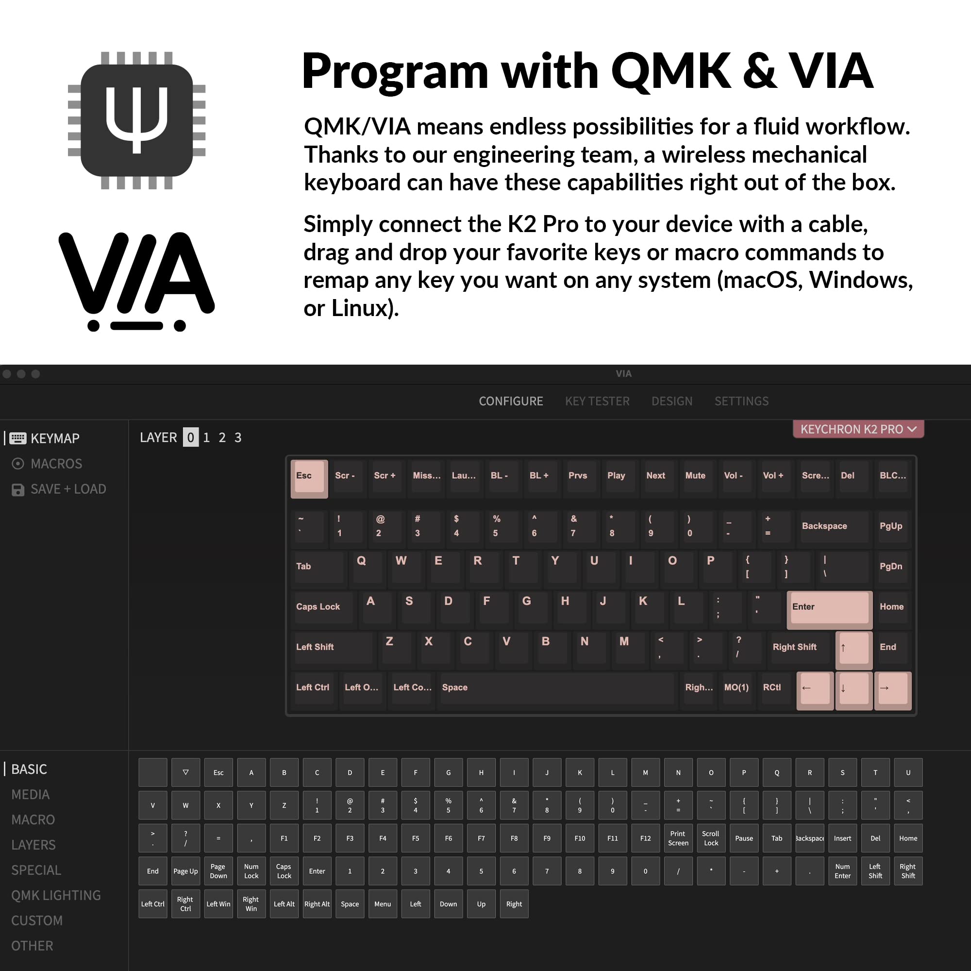 Keychron K2 Pro Wireless & Wired RGB Custom Mechanical Keyboard with Hot-Swappable K Pro Red Switches | QMK/VIA Programmable Macros | 75% Compact Layout Aluminum Frame | Compatible with Mac, Windows & Linux | Perfect for Gaming, Coding & Office Work
