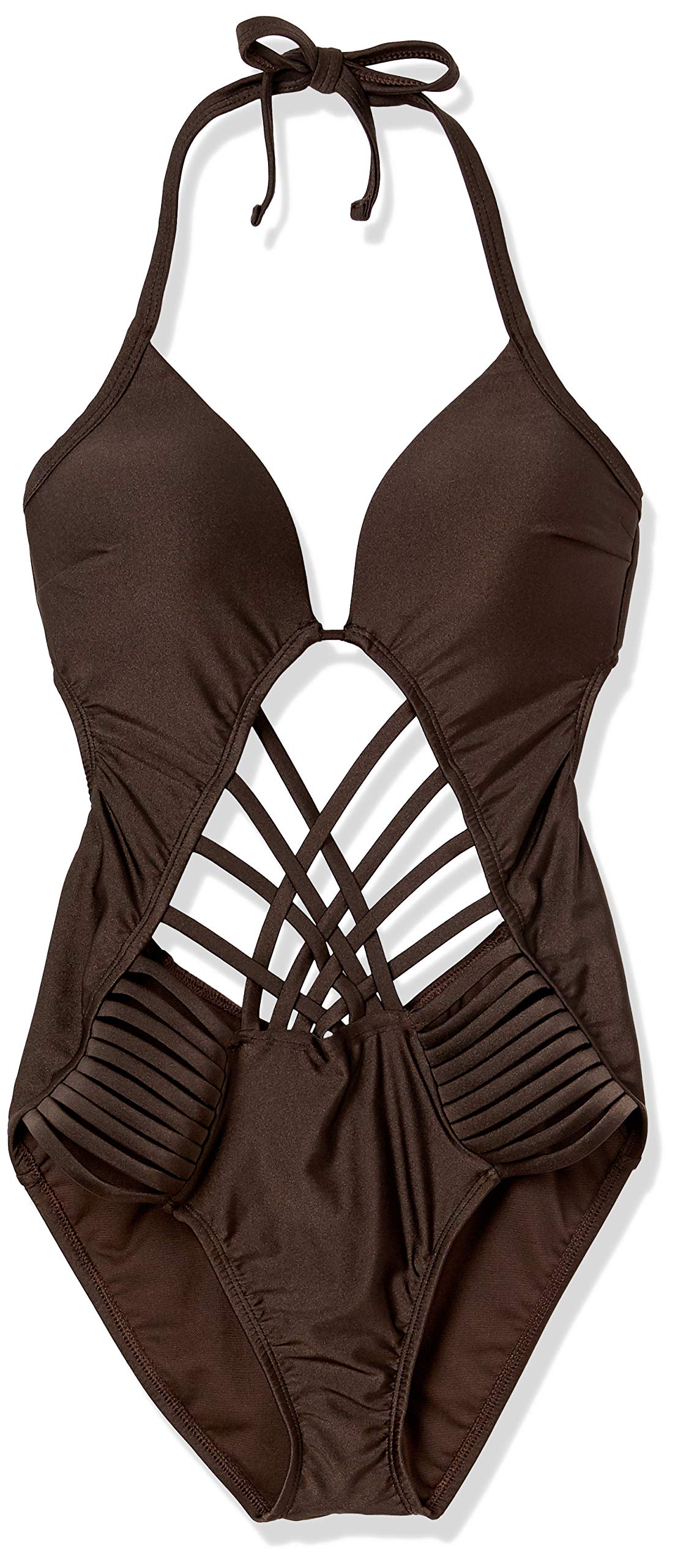 Kenneth Cole New York Women's Stappy Push Up Mio One Piece Swimsuit - Sexy Tummy Control Bathing Suit for Beach, Pool & Vacation | Plus Size Swimwear with Adjustable Straps & Built-in Cups