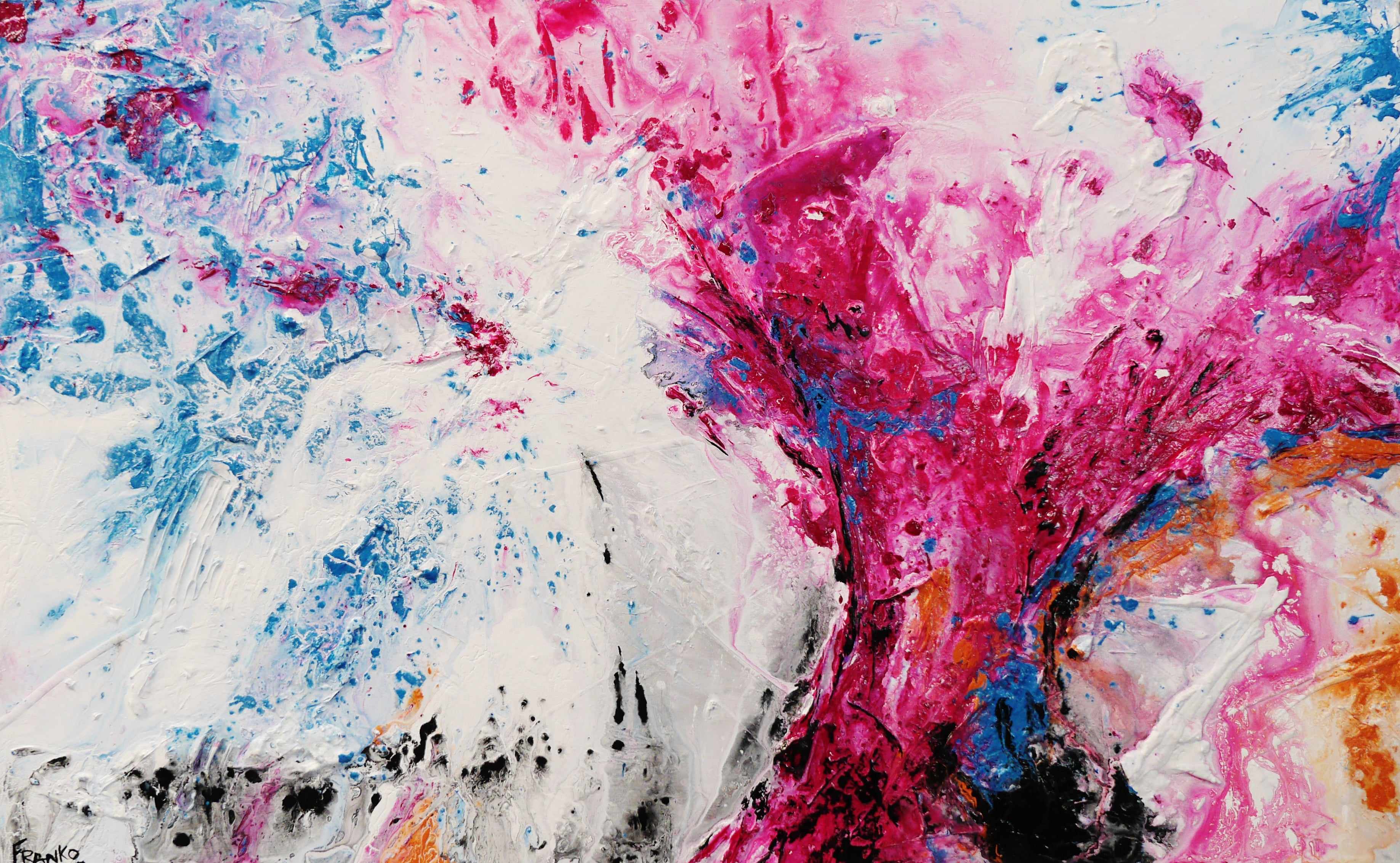 160cm x 100cm White Pink Abstract Floral Canvas Painting - Modern Home Decor for Living Room, Bedroom & Office Wall Art