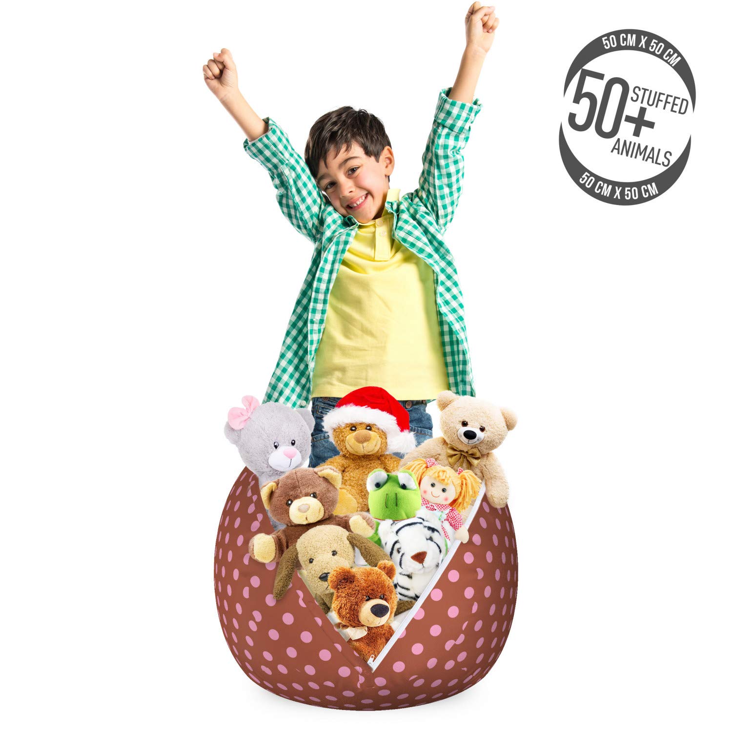 Ambesonne Pink Polka Dots Toy Storage Bag Chair - Brown Background with Blush Circles, Washable Stuffed Animal Organizer for Kids Room, Small Size (Redwood Fuchsia) | Perfect for Nursery, Playroom & Birthday Party Decorations