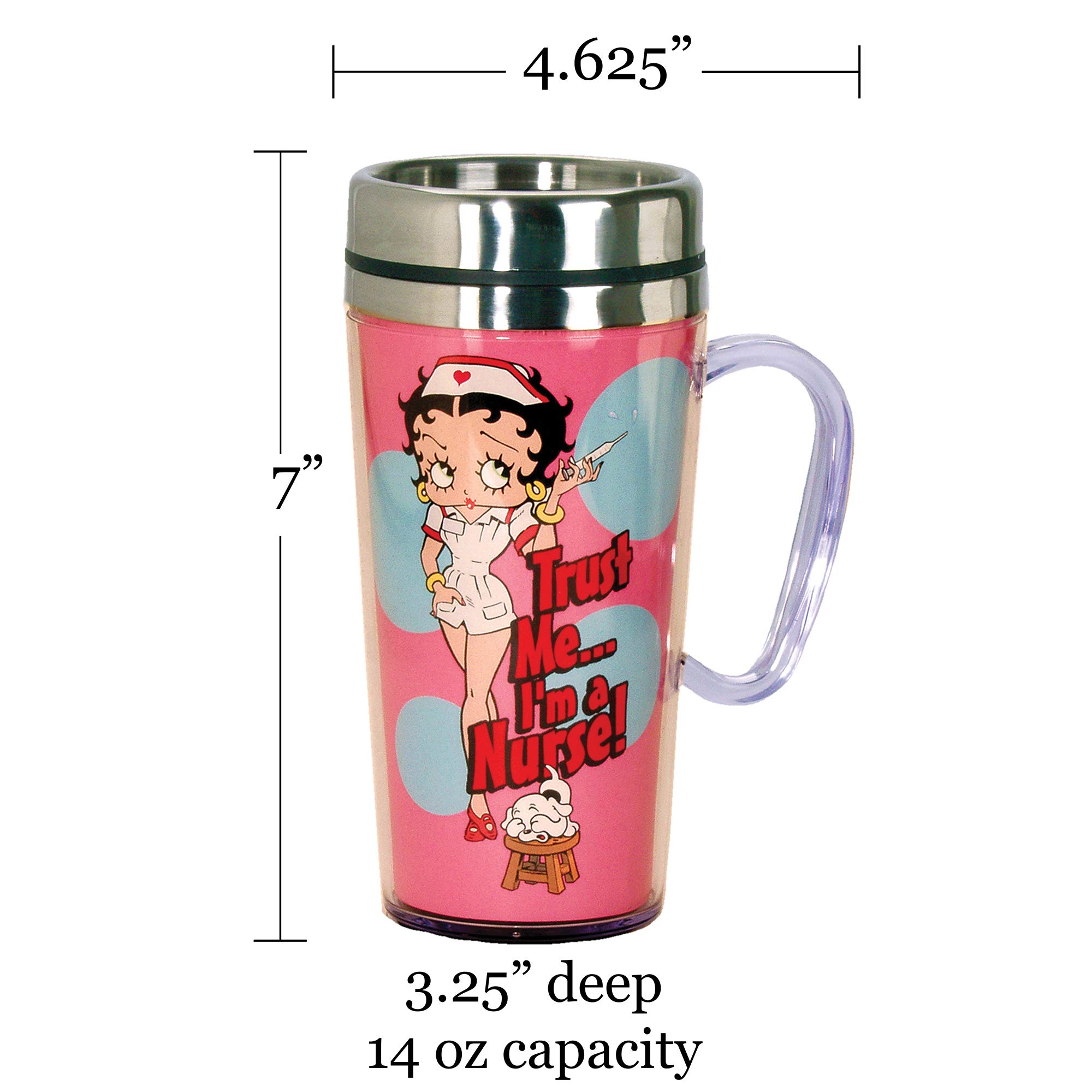 Betty Boop Nurse Insulated Travel Coffee Mug - 14oz Pink Funny Gift for Coffee Lovers - Perfect for Nurses, Healthcare Workers & Office Use