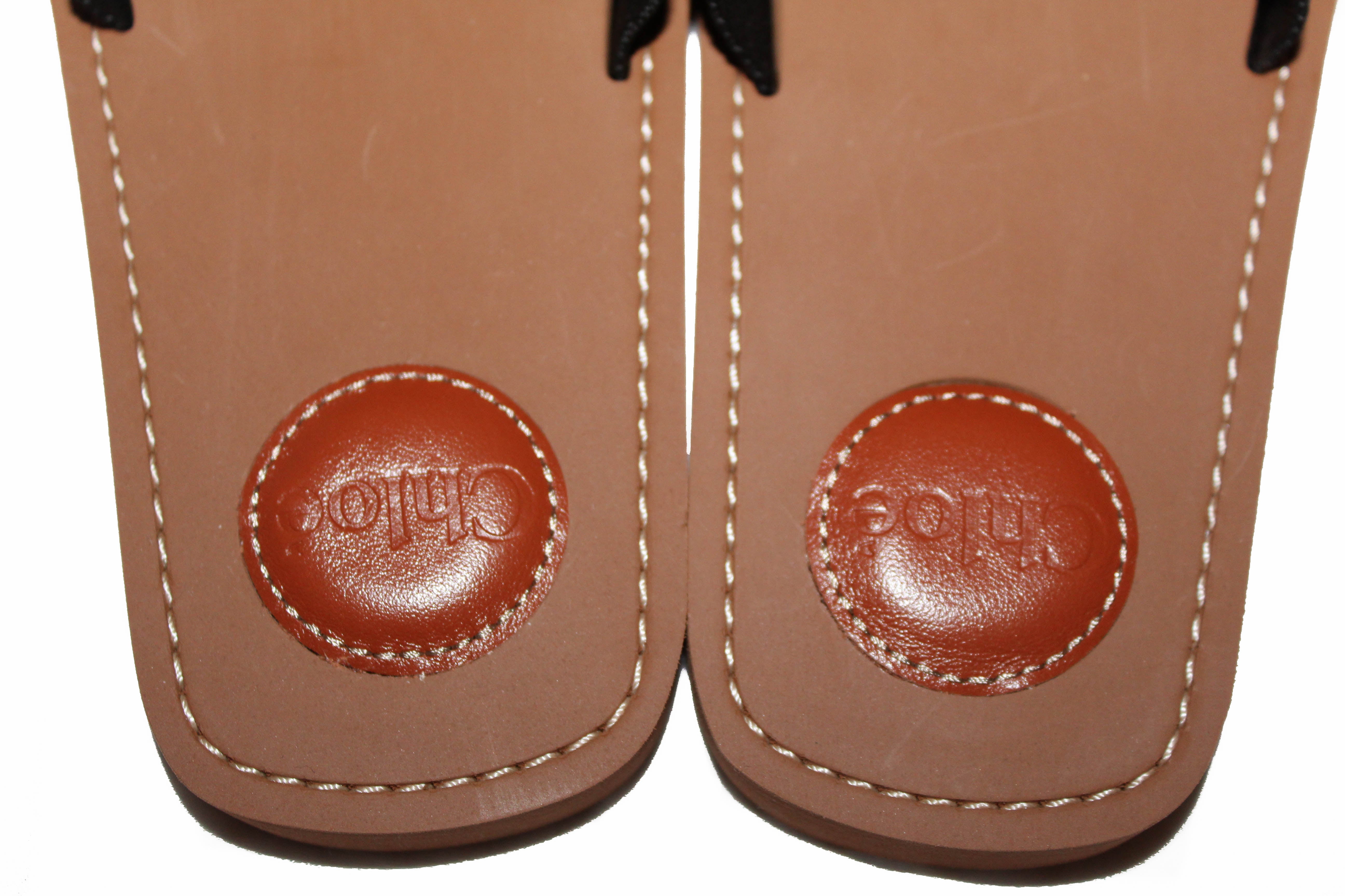Authentic Chloe Black Women's Woody Logo Slide Sandals - Comfortable Flats Size 36 for Casual Wear, Beach & Summer Outfits
