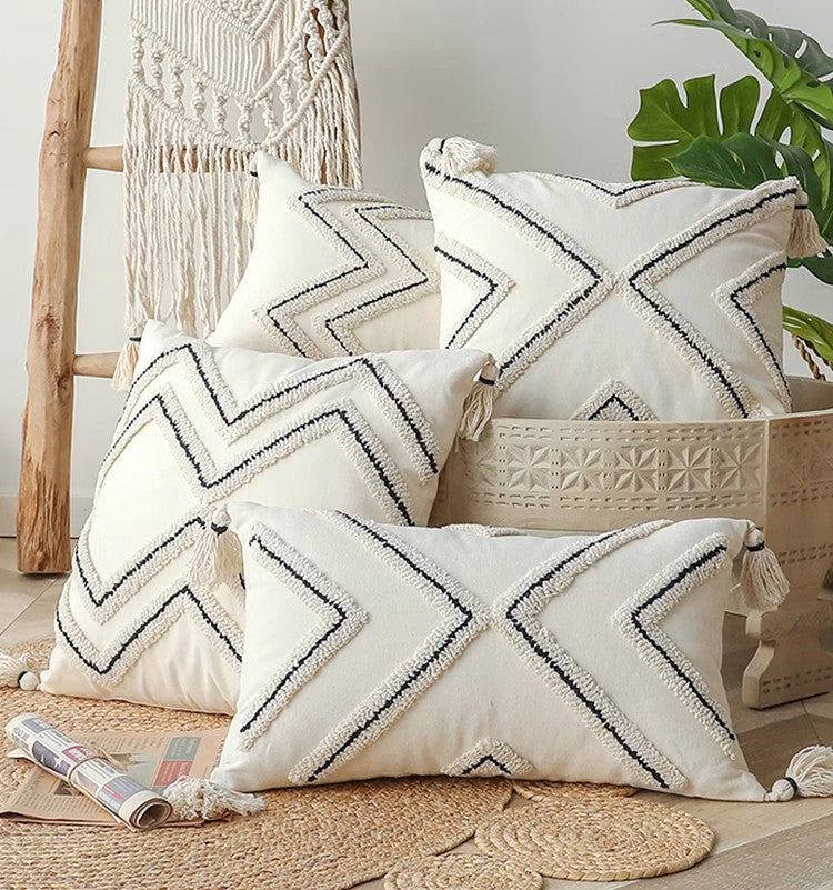 Modern Geometric Square Throw Pillows for Couch - Beige Decorative Cushion Covers - Contemporary Home Decor Accent Pillows for Living Room, Bedroom & Interior Design