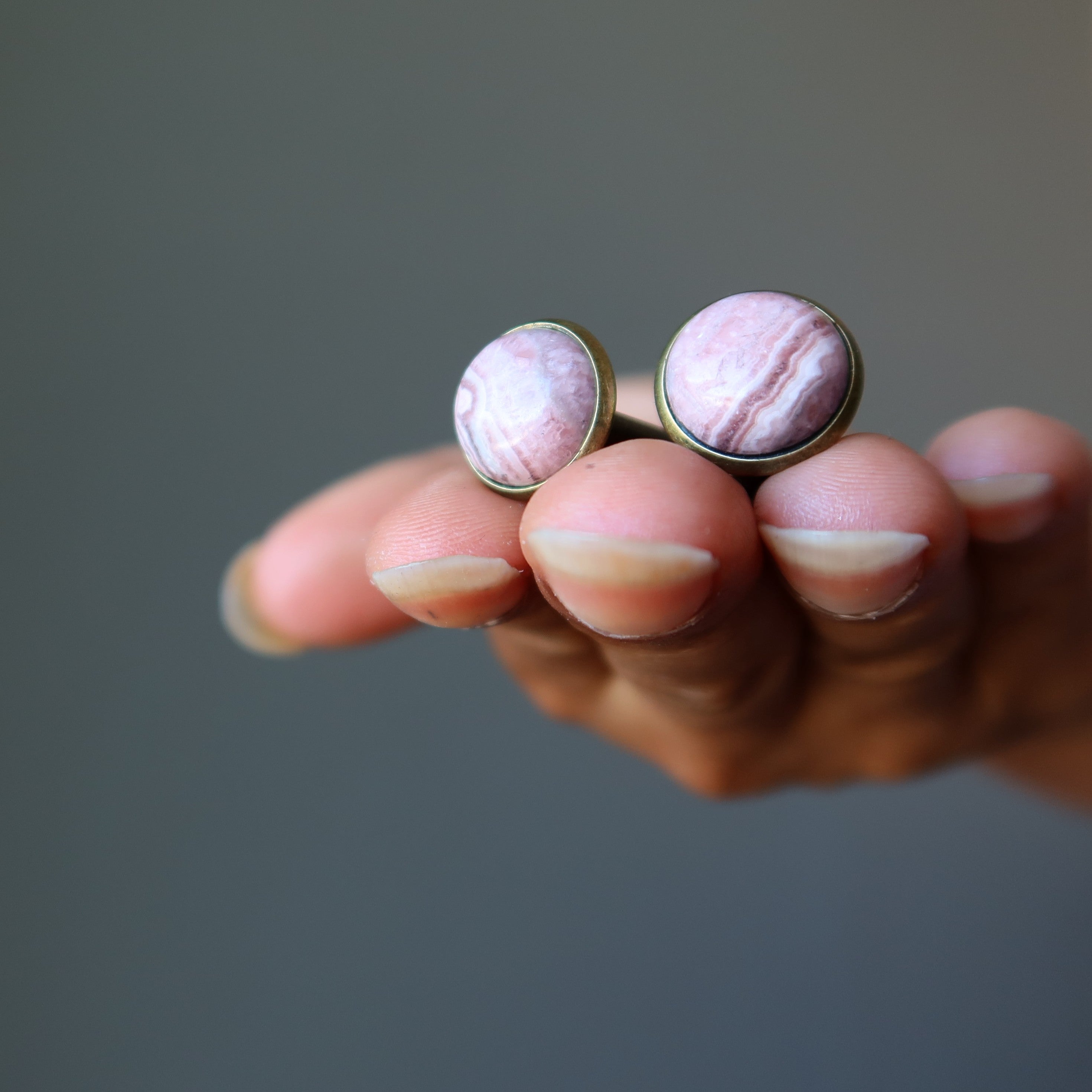 Antique Bronze Rhodochrosite Cufflinks - Pink Gemstone Love Jewelry for Men, Perfect for Weddings, Formal Events & Gifts