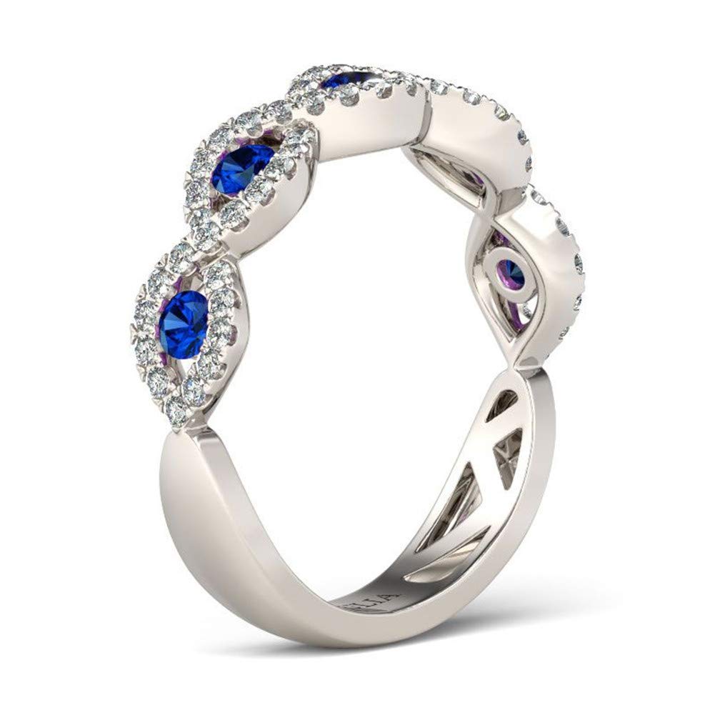 Jeulia Engraved Wedding Stackable Rings - Sterling Silver Half Eternity Band with Sapphire Blue & White Diamond CZ - Anniversary Promise Rings for Women - Perfect for Engagement, Proposal & Romantic Gifts - Comes with Jewelry Box