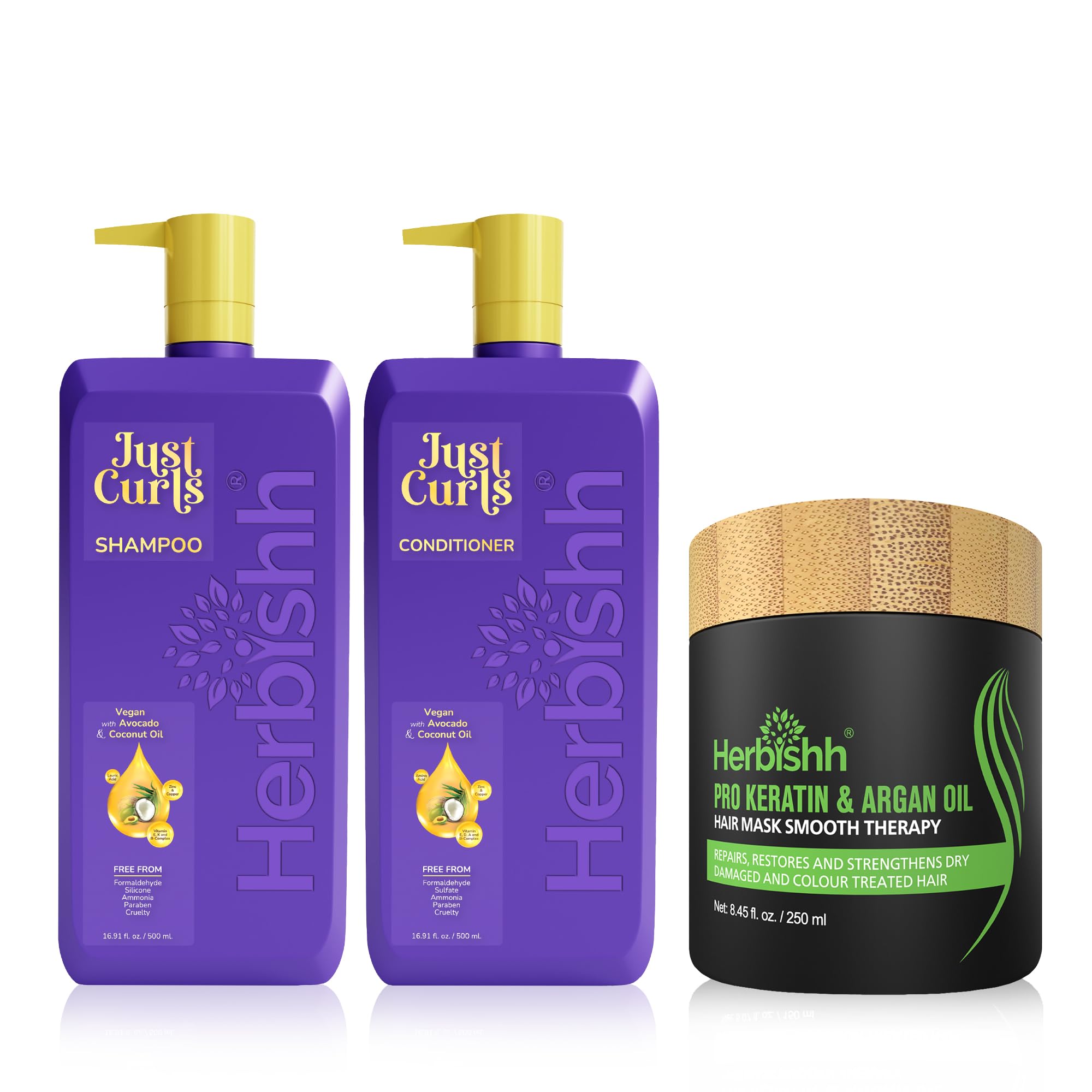 Herbishh Argan Hair Mask - Deep Conditioning Treatment for Dry, Damaged & Curly Hair | Hydrating Hair Care Set with Shampoo & Conditioner | Salon-Quality Results for Smooth, Shiny & Healthy Hair | Perfect for Daily Use & Hair Repair