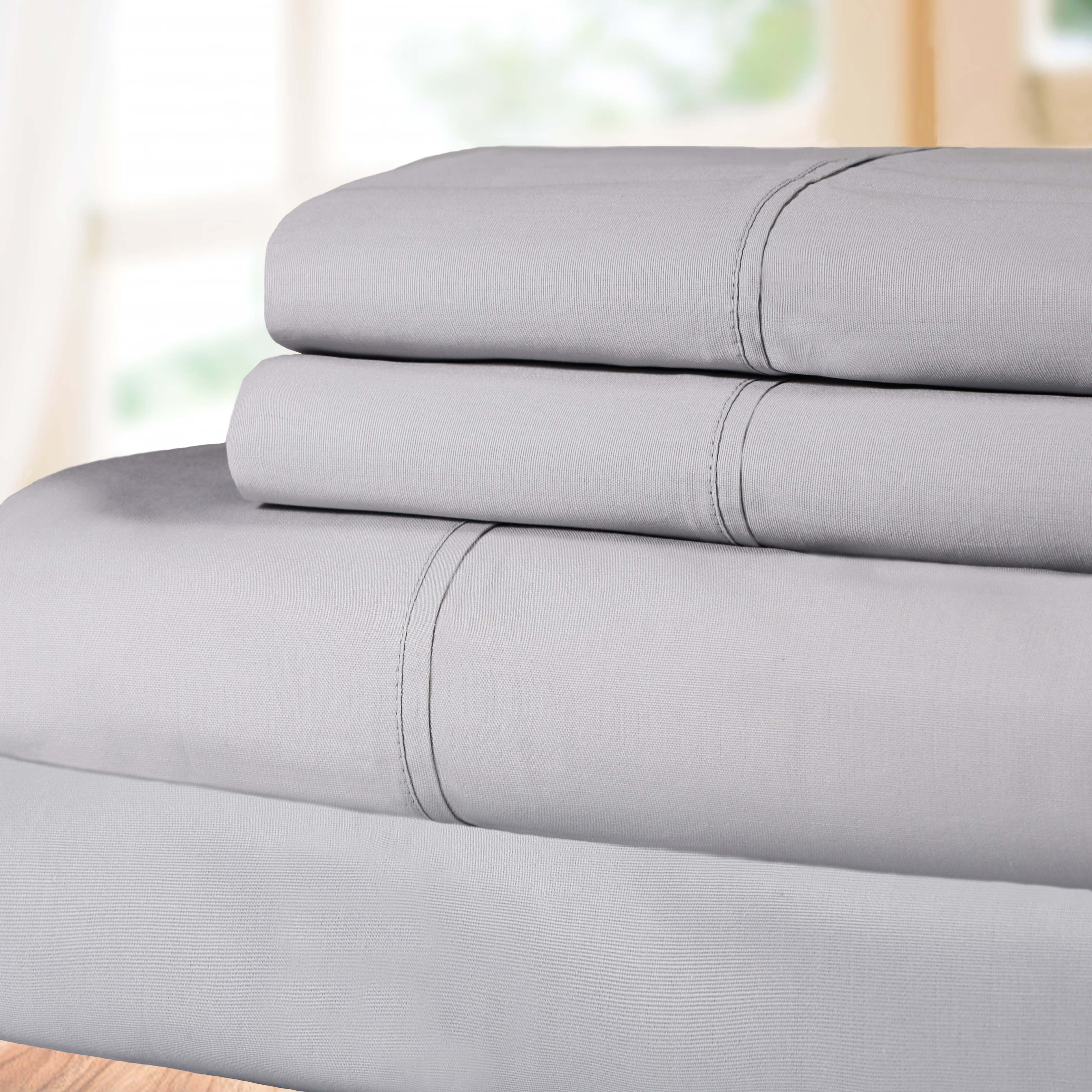 300 Thread Count Cotton Percale Solid Deep Pocket Bed Sheet Set - Queen Size, Soft & Breathable - Perfect for Hotels, Guest Rooms & Master Bedrooms