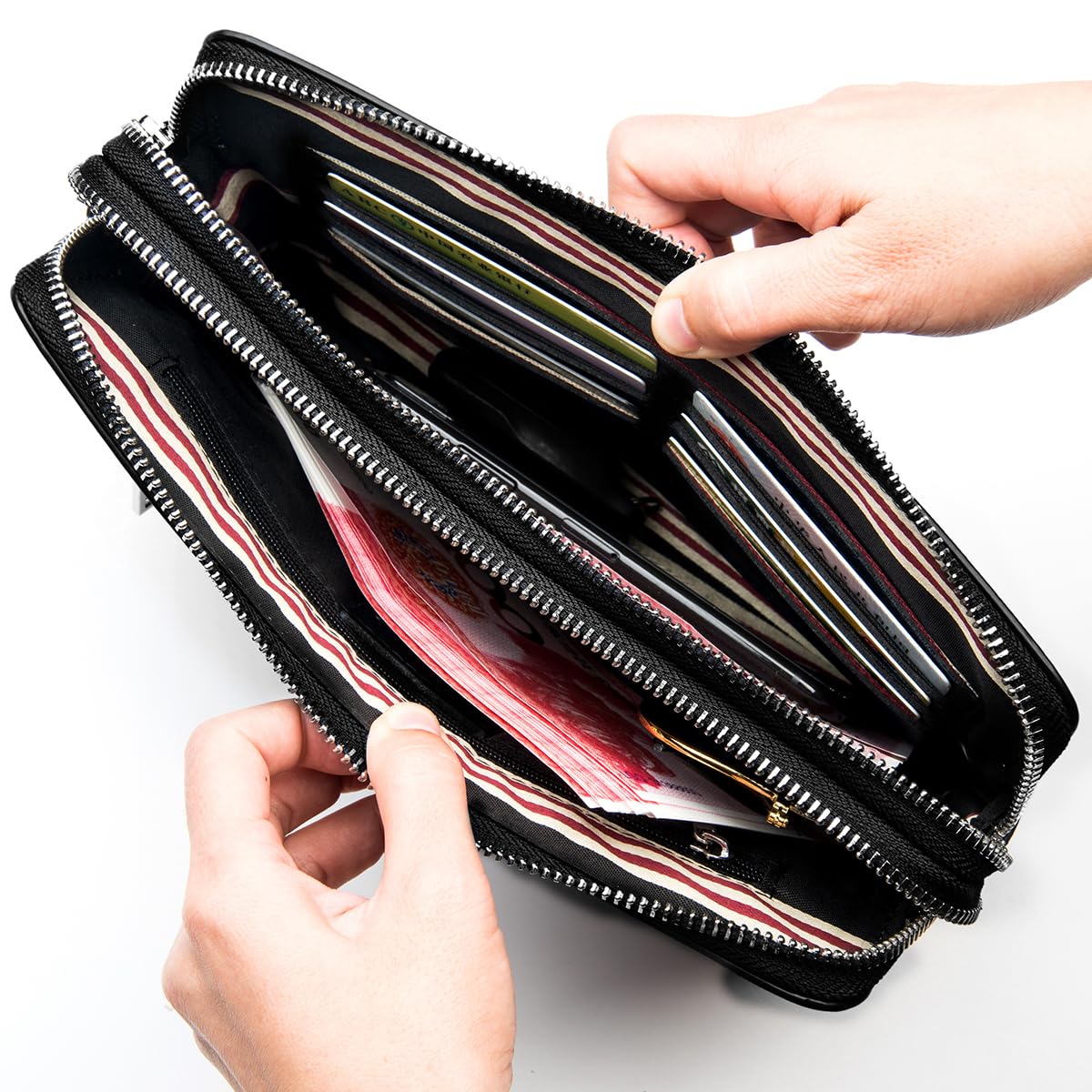 Genuine Leather Men's Clutch Bag - Slim Business Wallet with 2 Zipper Pockets & Card Holder - Perfect for Office, Travel, and Everyday Use