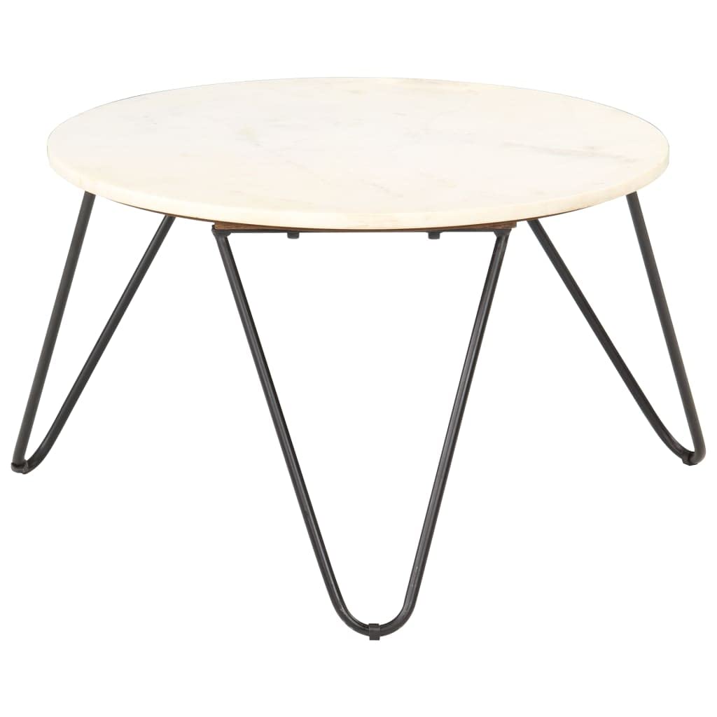 FAMIROSA White Coffee Table 25.6x25.6x16.5 Inches - Real Stone Top with Elegant Marble Texture - Perfect for Living Room, Lounge & Modern Home Decor