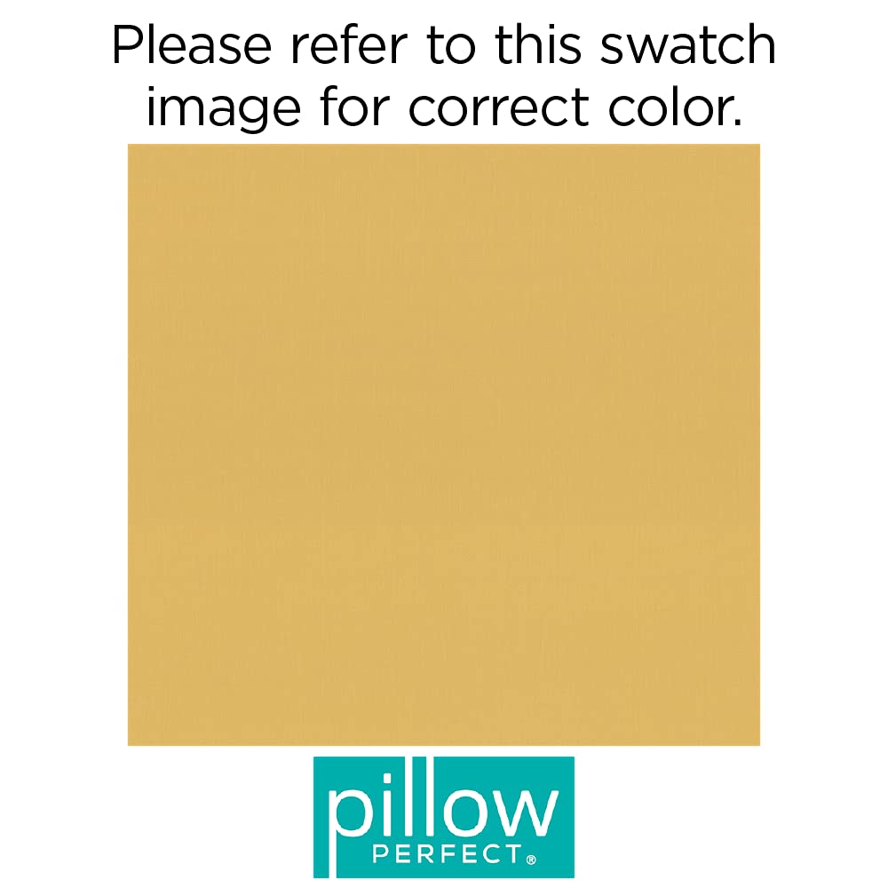 Pillow Perfect Fortress Solid Indoor/Outdoor Patio Seat Cushions - 2 Pack Yellow 20x20 Inch Square Plush Fiber Fill Weather & Fade Resistant - Perfect for Outdoor Furniture, Deck Chairs & Poolside Lounging