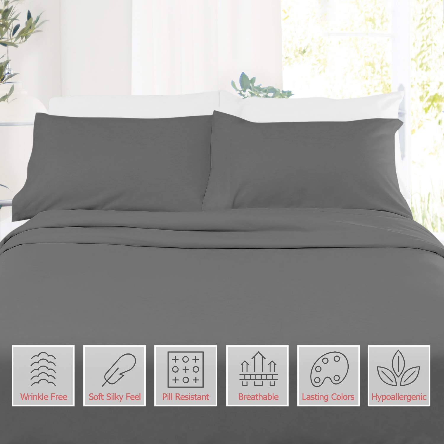 Premium 4-Piece Queen Size Bed Sheet Set - Ultra Soft Microfiber Sheets with Deep Pocket (8