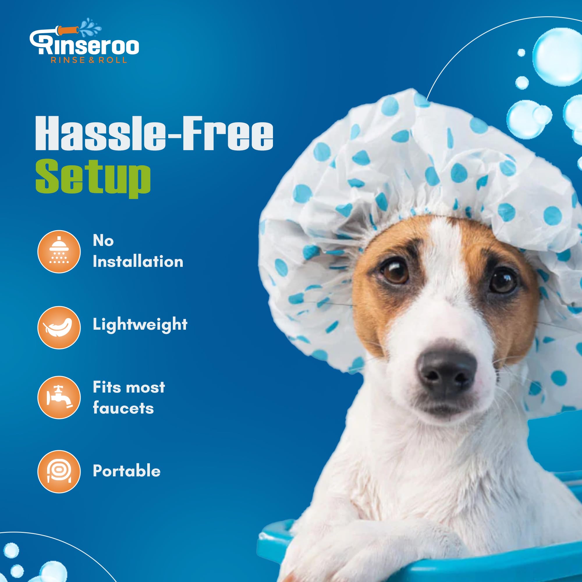Rinseroo Slip-On Bathtub Faucet Sprayer Attachment - 5FT Ultra-Flexible Dog Shower Hose Adapter with Sprayer Head | No Installation Required for Quick Pet Bathing | Perfect for Bathing Dogs, Cats, and Washing Hair in Bathtub or Sink