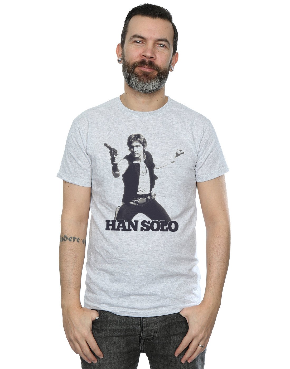 Star Wars Han Solo Retro Graphic T-Shirt for Men - Soft Cotton Vintage Tee, Grey Large | Casual Wear, Cosplay, Gift for Fans